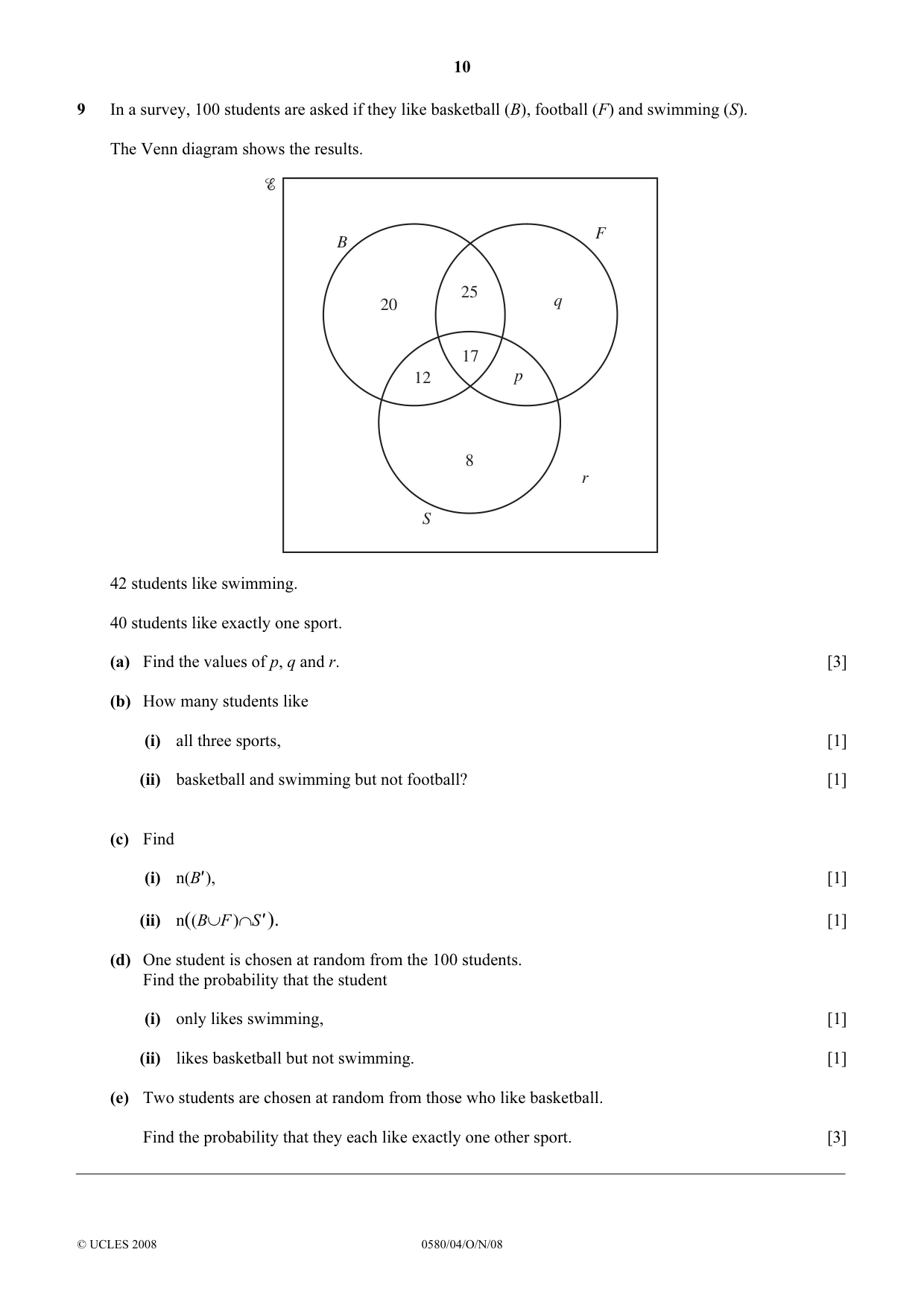 Cambridge IGCSE Mathematics (with coursework) 0581 2008 Oct/Nov Paper 4 · Variant 0 question paper, page 10 of 12