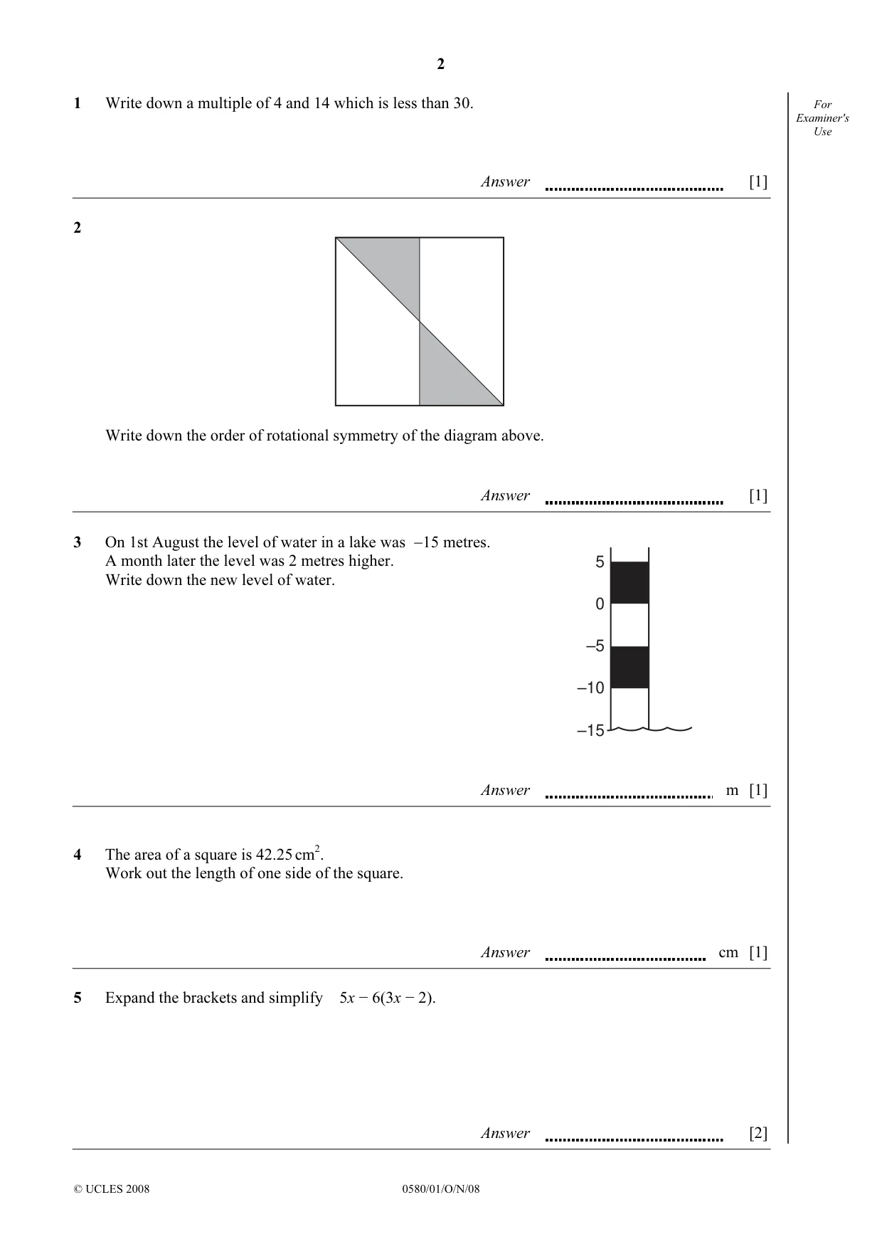 Cambridge IGCSE Mathematics (with coursework) 0581 2008 Oct/Nov Paper 1 · Variant 1 question paper, page 3 of 25