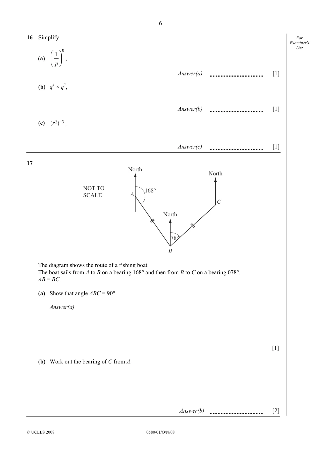 Cambridge IGCSE Mathematics (with coursework) 0581 2008 Oct/Nov Paper 1 · Variant 1 question paper, page 7 of 25