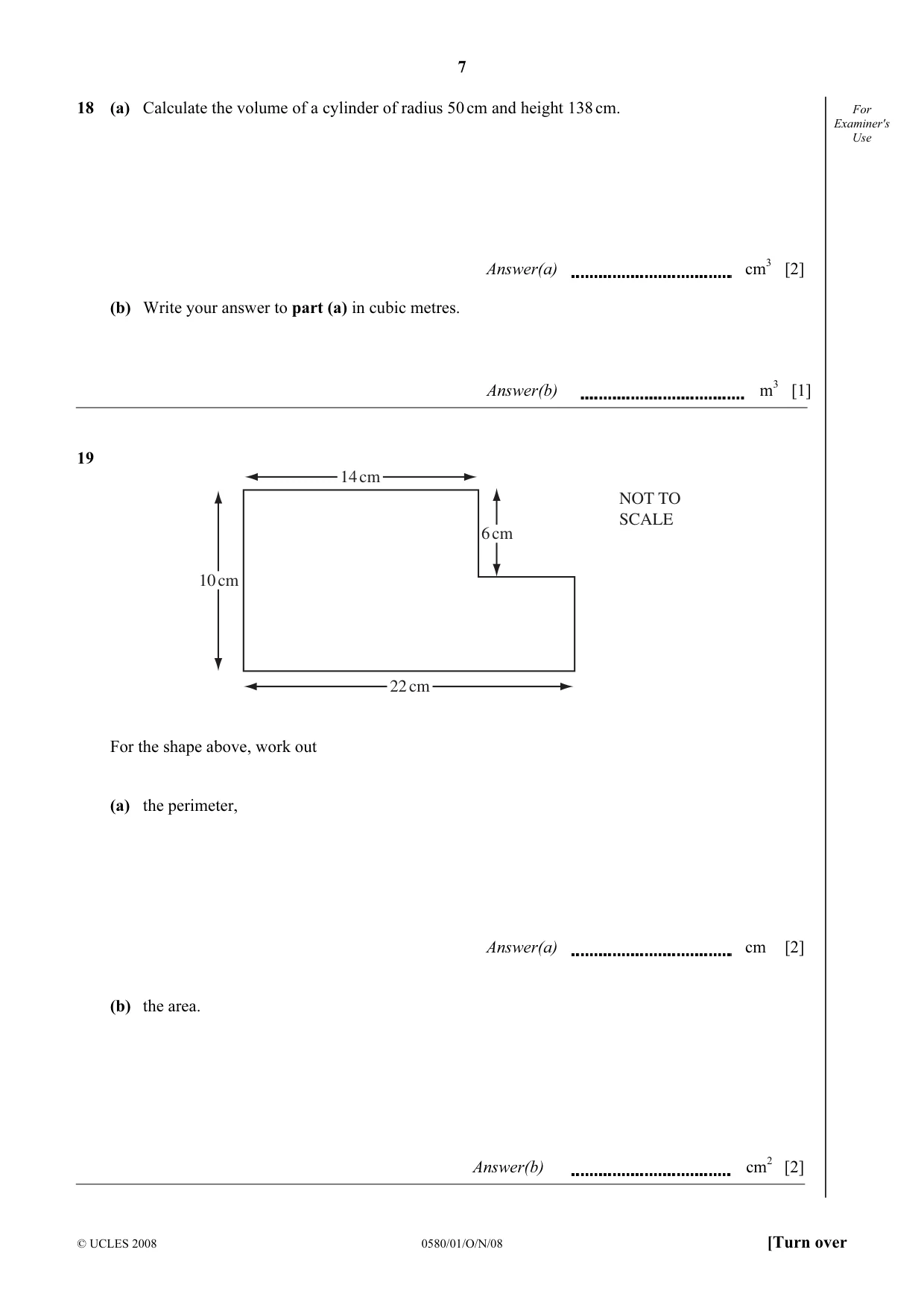 Cambridge IGCSE Mathematics (with coursework) 0581 2008 Oct/Nov Paper 1 · Variant 1 question paper, page 8 of 25