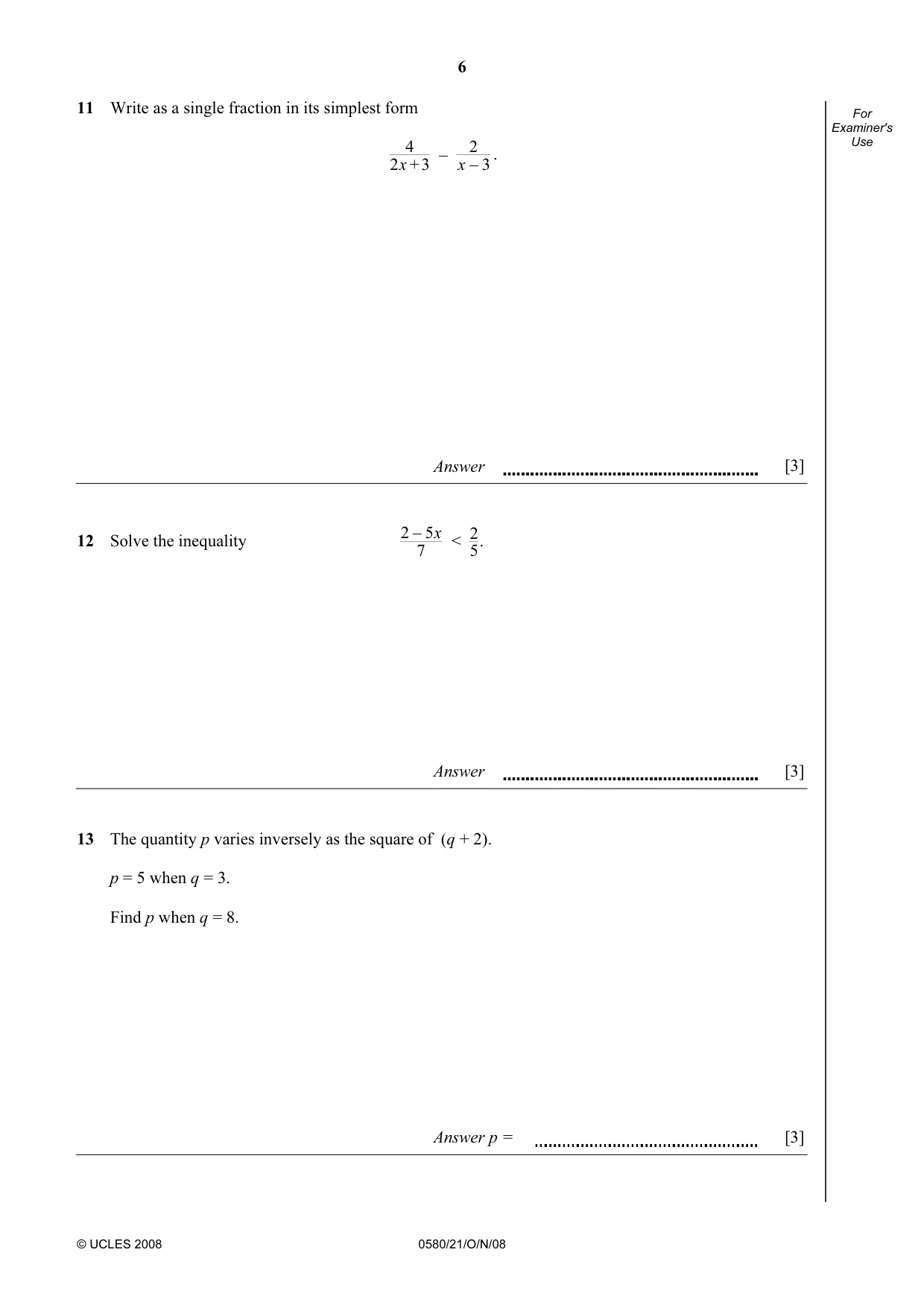 Cambridge IGCSE Mathematics (with coursework) 0581 2008 Oct/Nov Paper 2 · Variant 1 question paper, page 7 of 25