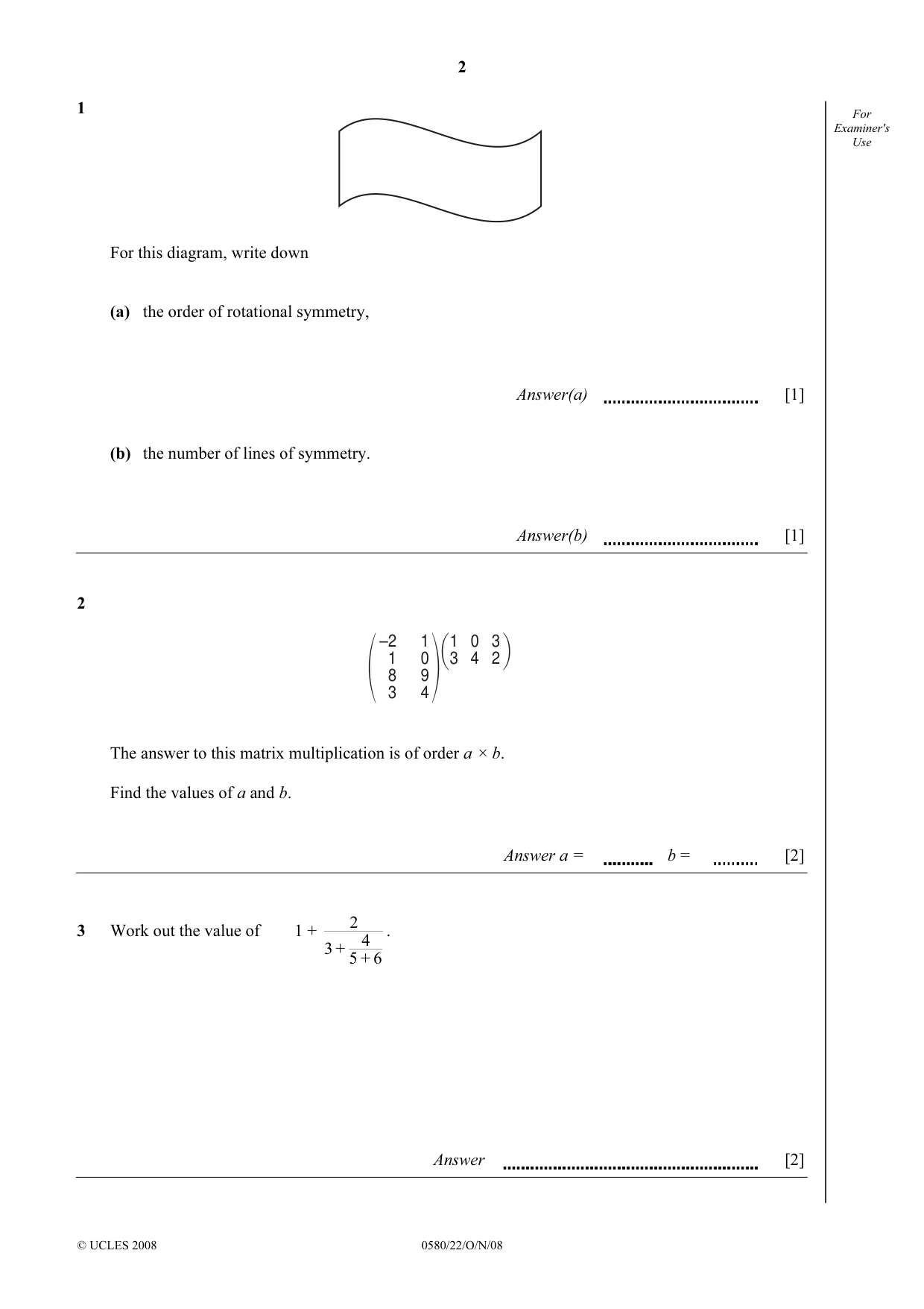 Cambridge IGCSE Mathematics (with coursework) 0581 2008 Oct/Nov Paper 2 · Variant 1 question paper, page 15 of 25