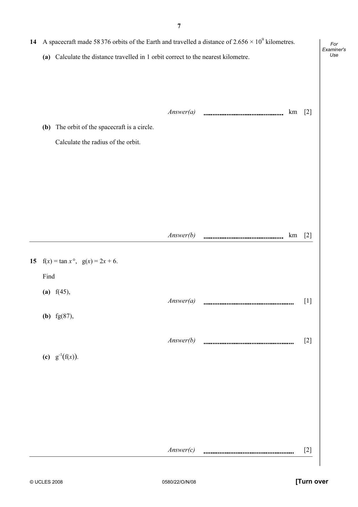 Cambridge IGCSE Mathematics (with coursework) 0581 2008 Oct/Nov Paper 2 · Variant 1 question paper, page 20 of 25