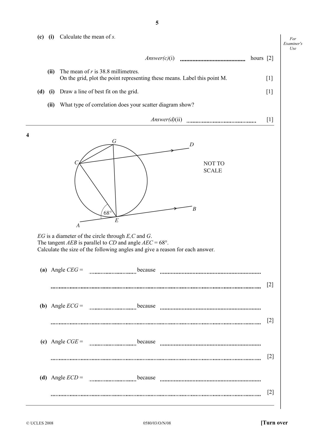 Cambridge IGCSE Mathematics (with coursework) 0581 2008 Oct/Nov Paper 3 · Variant 1 question paper, page 5 of 12