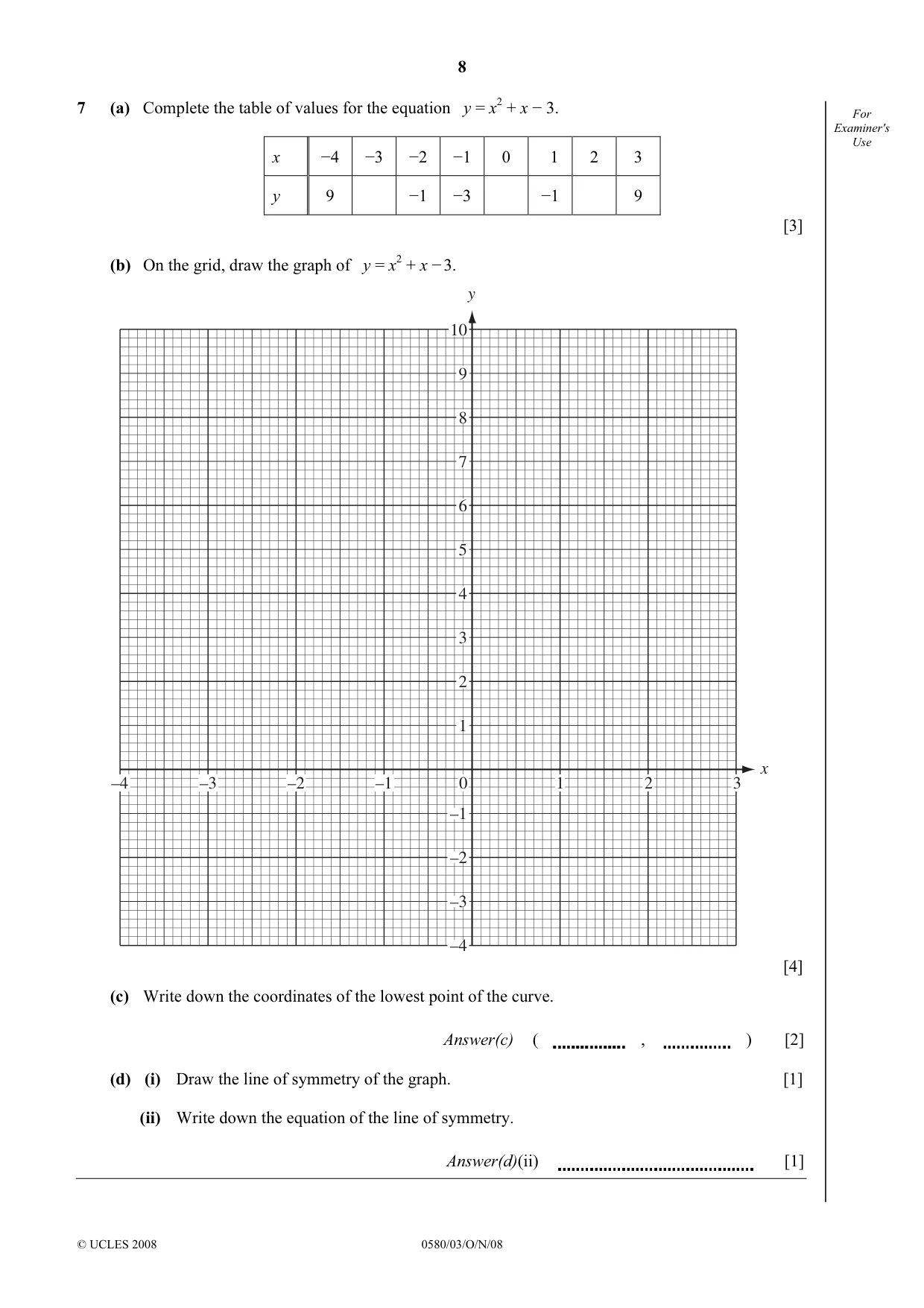 Cambridge IGCSE Mathematics (with coursework) 0581 2008 Oct/Nov Paper 3 · Variant 1 question paper, page 8 of 12