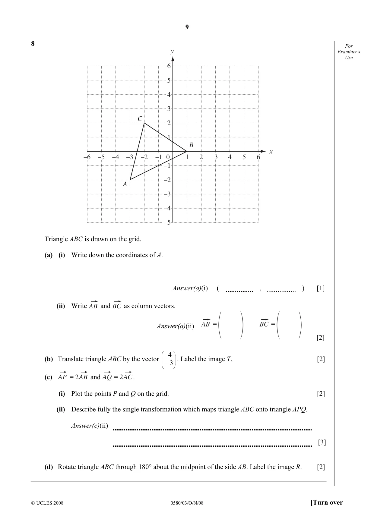 Cambridge IGCSE Mathematics (with coursework) 0581 2008 Oct/Nov Paper 3 · Variant 1 question paper, page 9 of 12