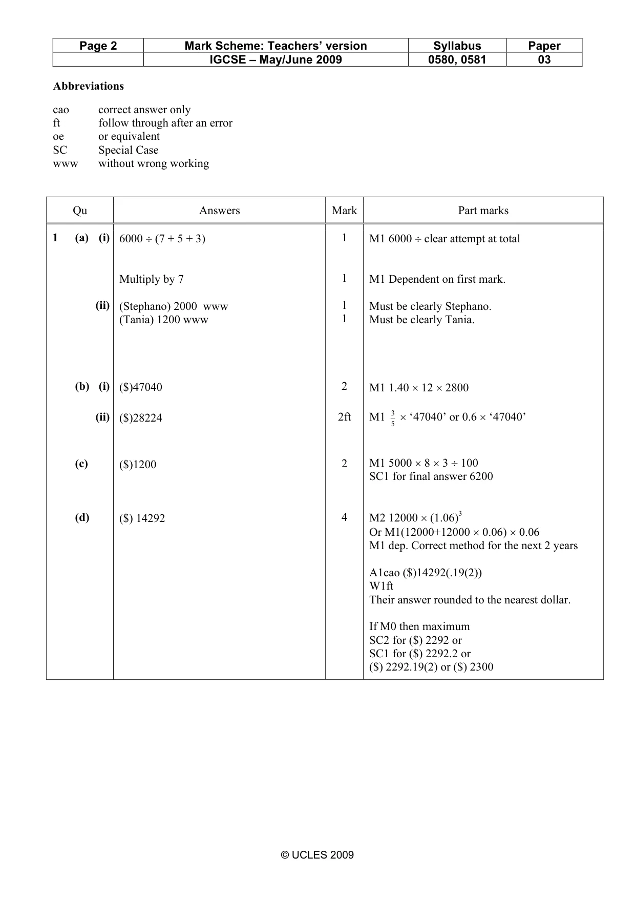 Mark scheme, page 2 of 6
