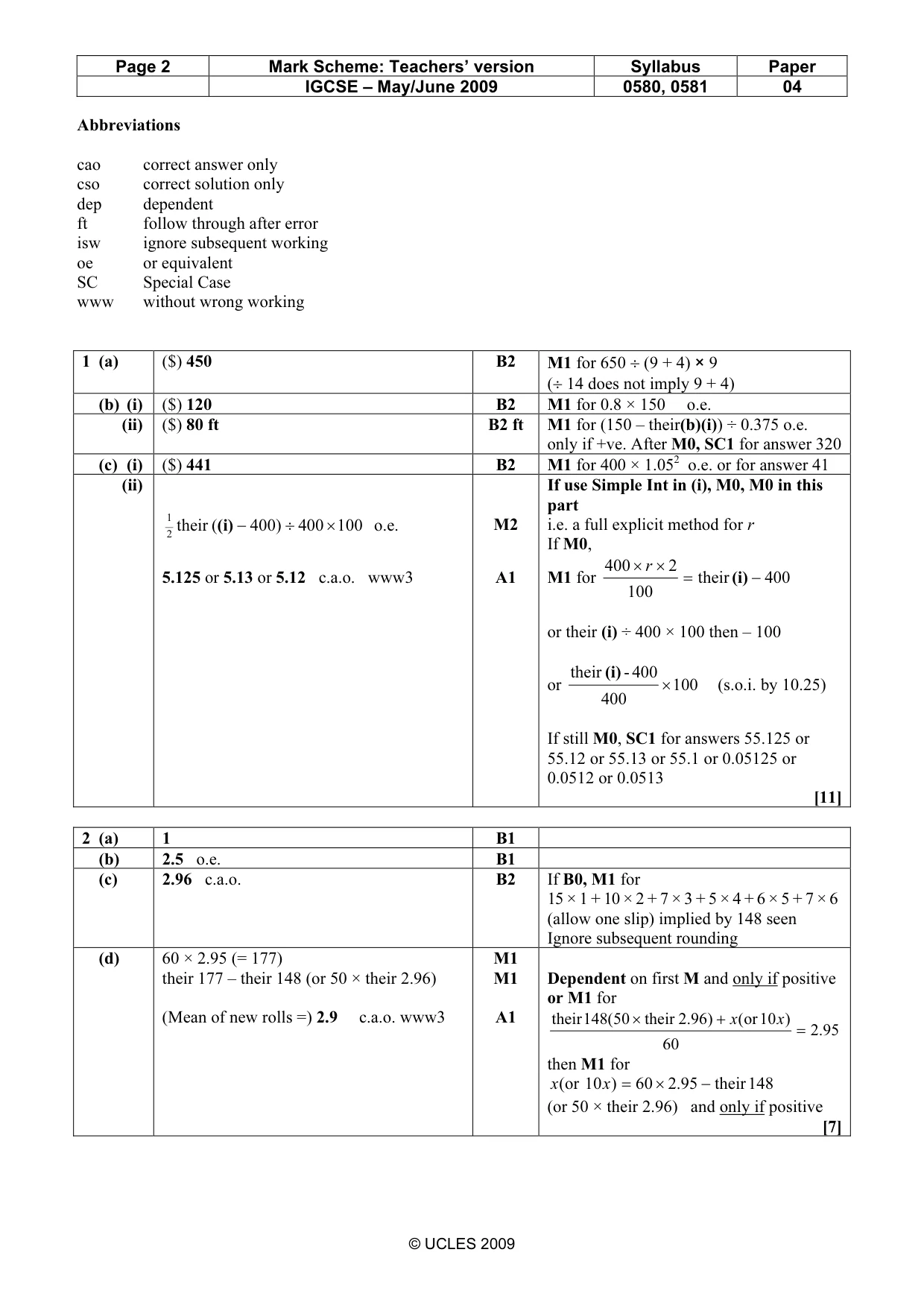 Mark scheme, page 2 of 7