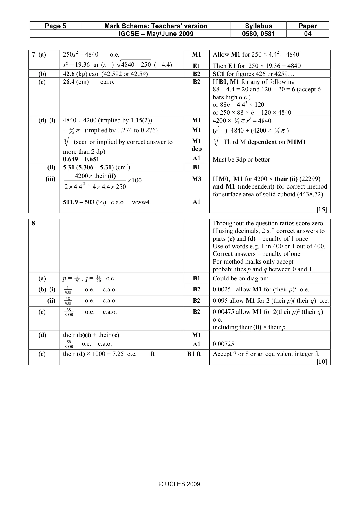 Mark scheme, page 5 of 7