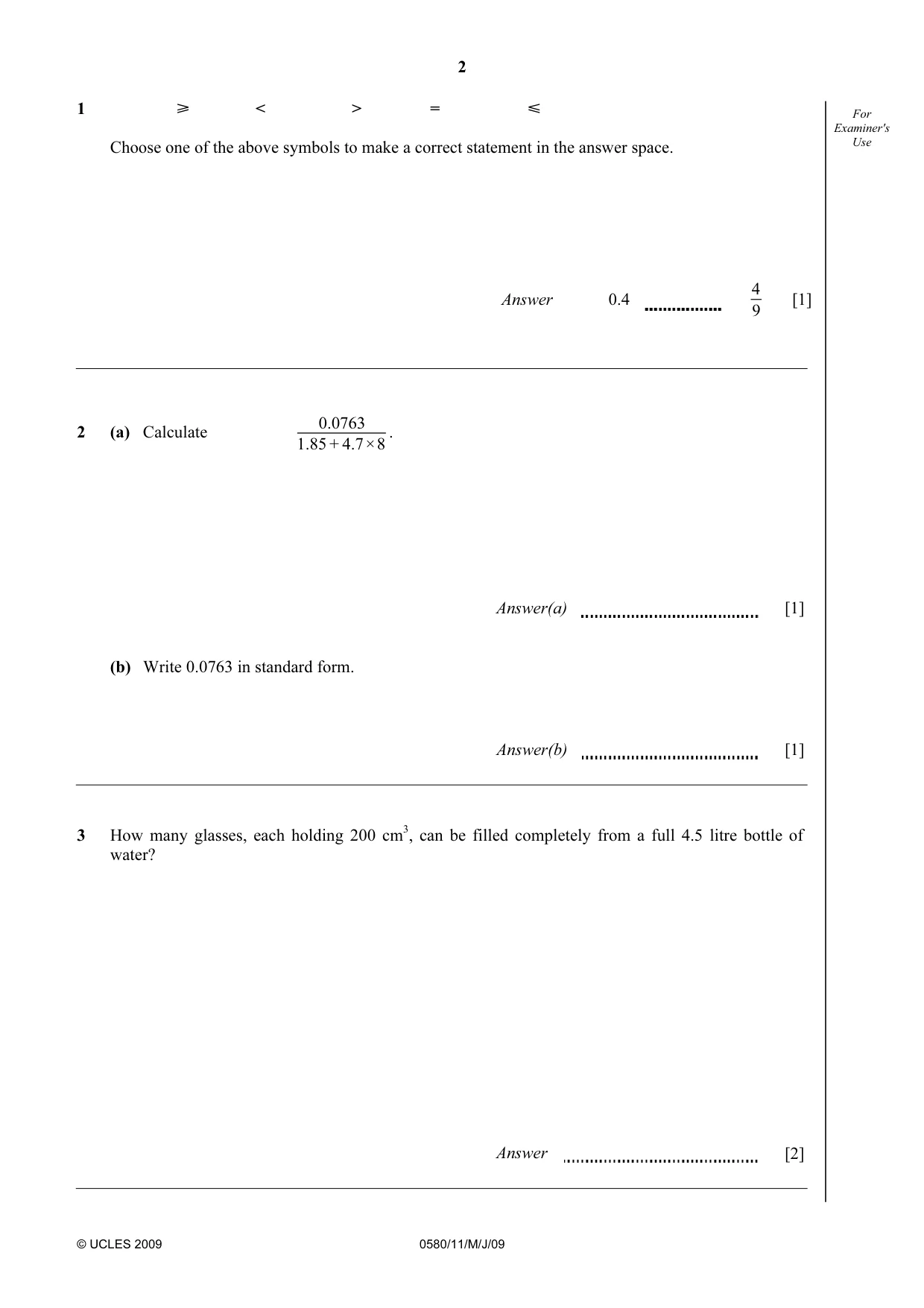 Cambridge IGCSE Mathematics (with coursework) 0581 2009 May/June Paper 1 · Variant 1 question paper, page 3 of 25