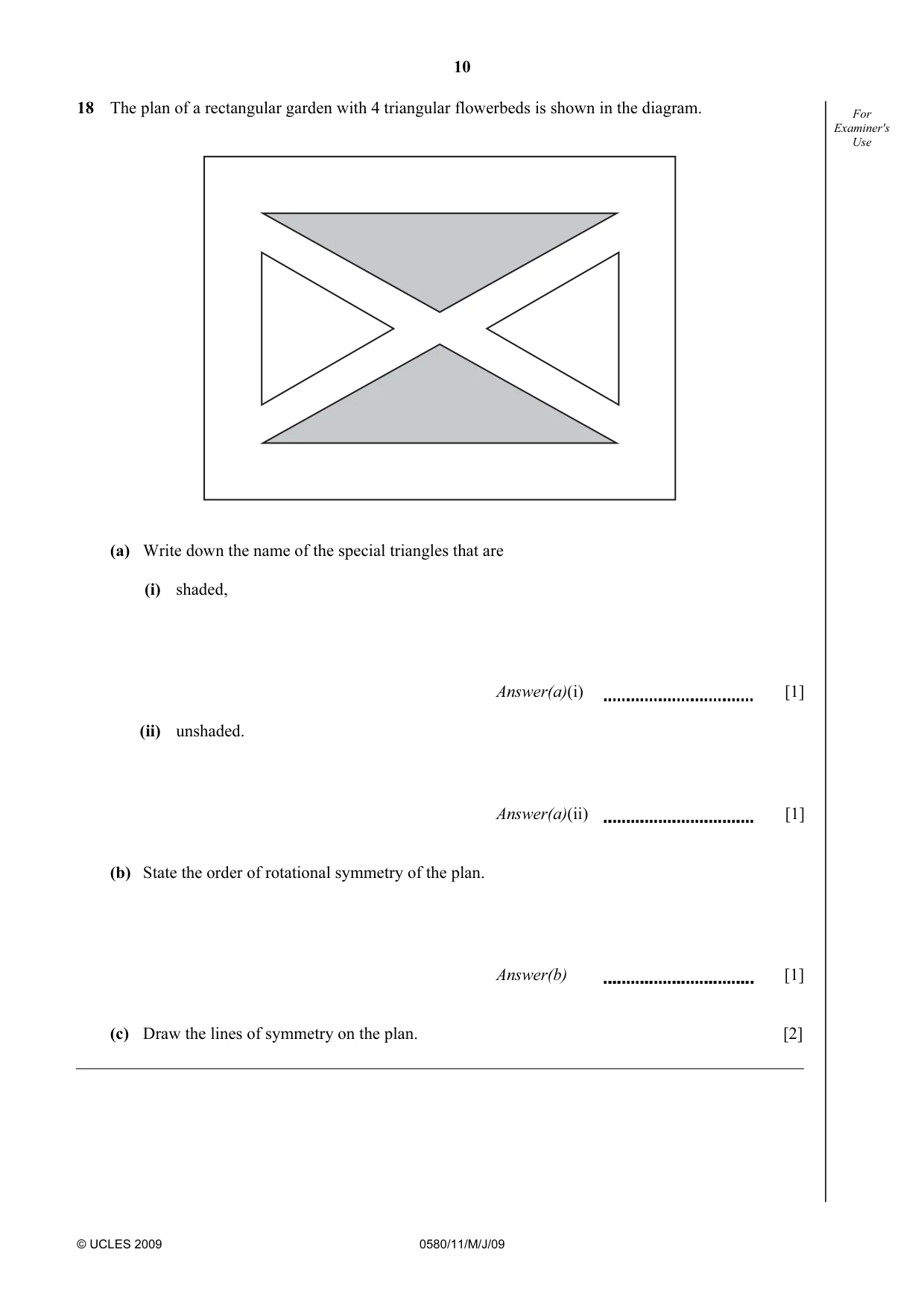 Cambridge IGCSE Mathematics (with coursework) 0581 2009 May/June Paper 1 · Variant 1 question paper, page 11 of 25