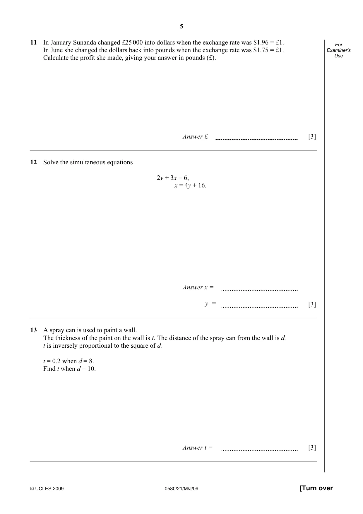 Cambridge IGCSE Mathematics (with coursework) 0581 2009 May/June Paper 2 · Variant 1 question paper, page 6 of 25