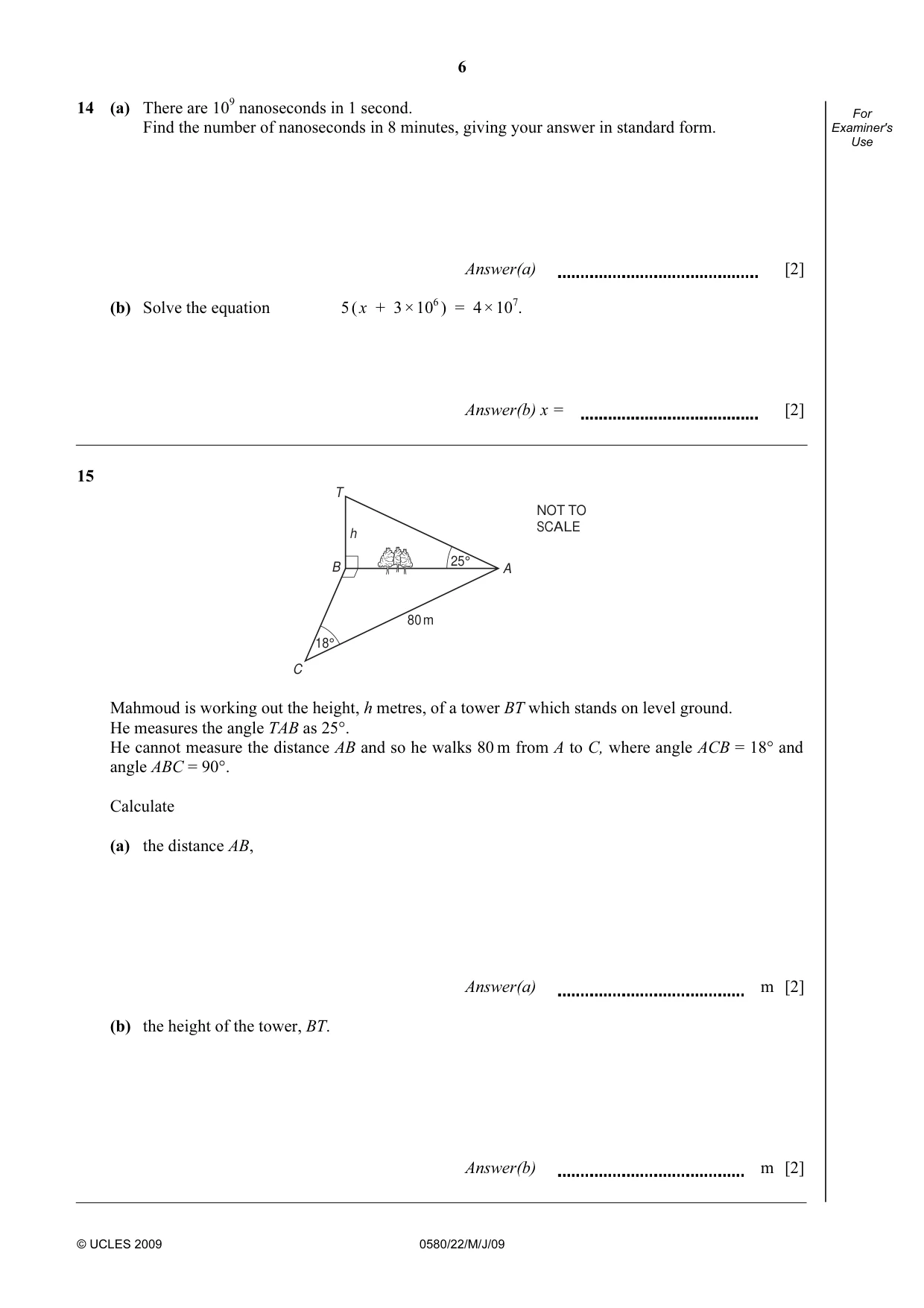 Cambridge IGCSE Mathematics (with coursework) 0581 2009 May/June Paper 2 · Variant 1 question paper, page 19 of 25