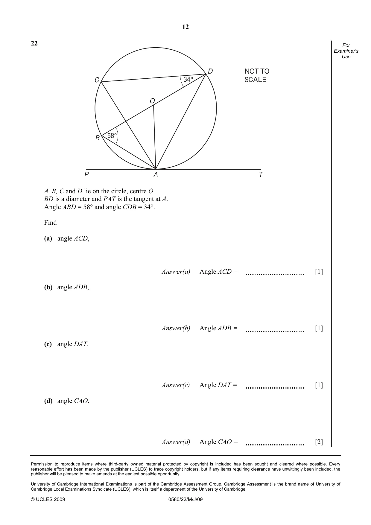 Cambridge IGCSE Mathematics (with coursework) 0581 2009 May/June Paper 2 · Variant 1 question paper, page 25 of 25