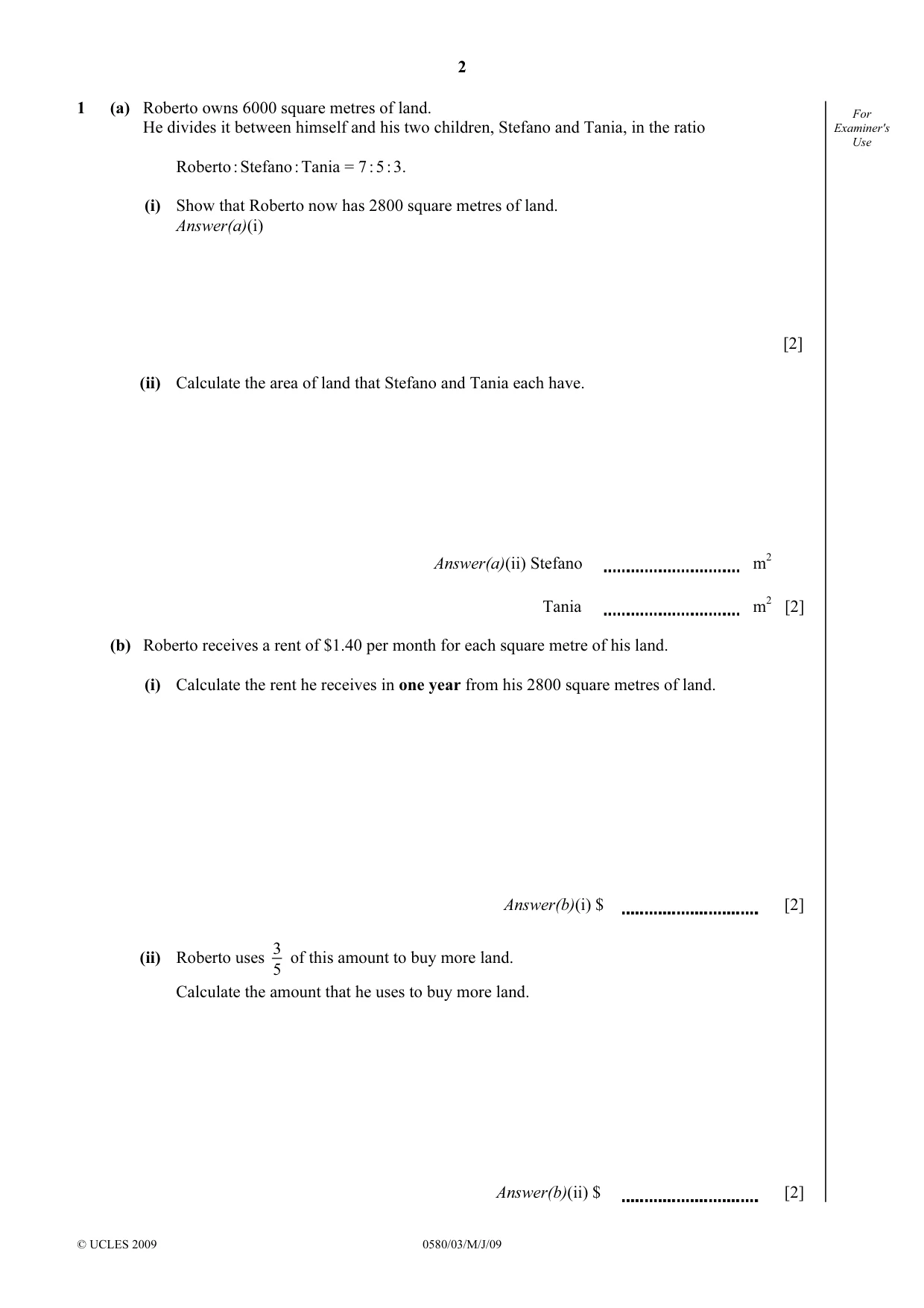 Cambridge IGCSE Mathematics (with coursework) 0581 2009 May/June Paper 3 · Variant 1 question paper, page 2 of 16