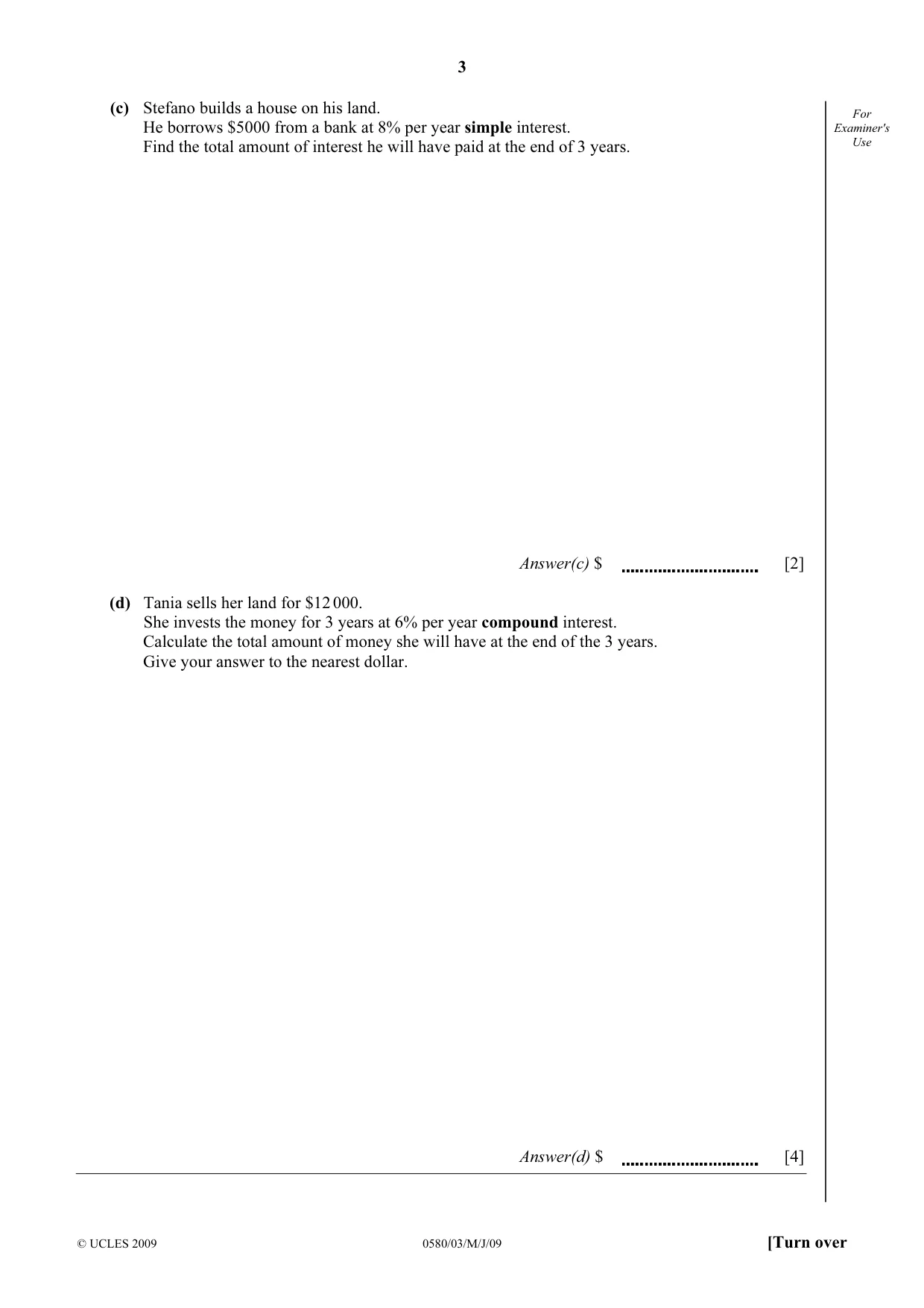 Cambridge IGCSE Mathematics (with coursework) 0581 2009 May/June Paper 3 · Variant 1 question paper, page 3 of 16