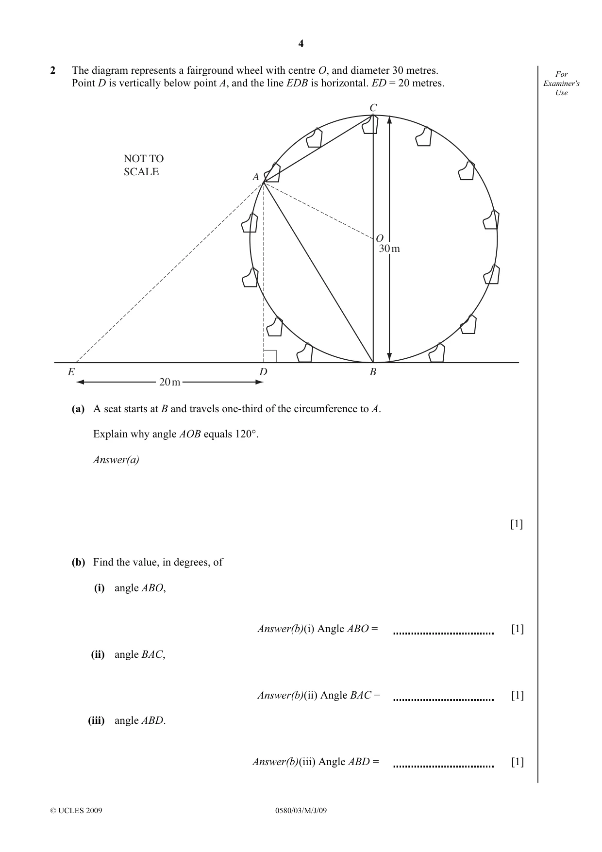 Cambridge IGCSE Mathematics (with coursework) 0581 2009 May/June Paper 3 · Variant 1 question paper, page 4 of 16