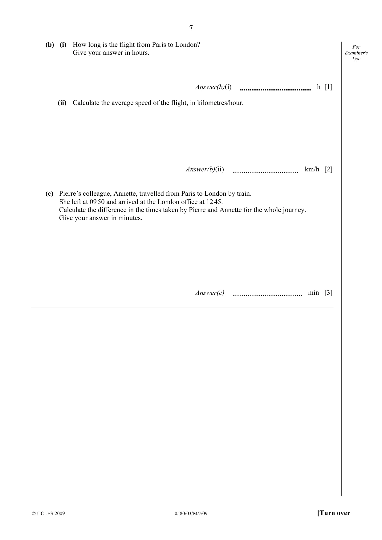 Cambridge IGCSE Mathematics (with coursework) 0581 2009 May/June Paper 3 · Variant 1 question paper, page 7 of 16