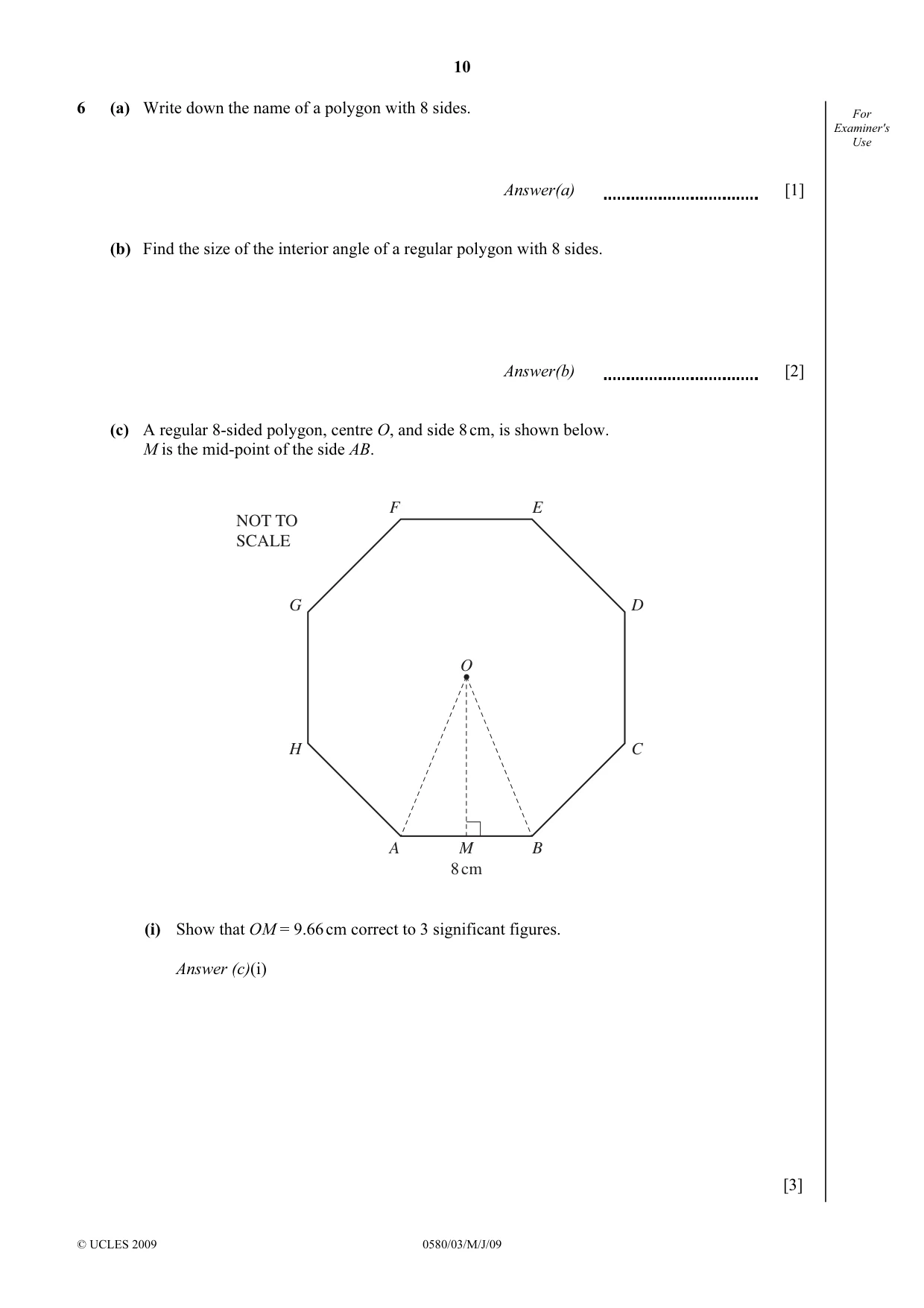 Cambridge IGCSE Mathematics (with coursework) 0581 2009 May/June Paper 3 · Variant 1 question paper, page 10 of 16