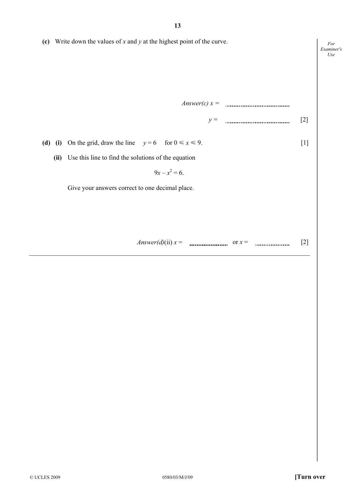 Cambridge IGCSE Mathematics (with coursework) 0581 2009 May/June Paper 3 · Variant 1 question paper, page 13 of 16