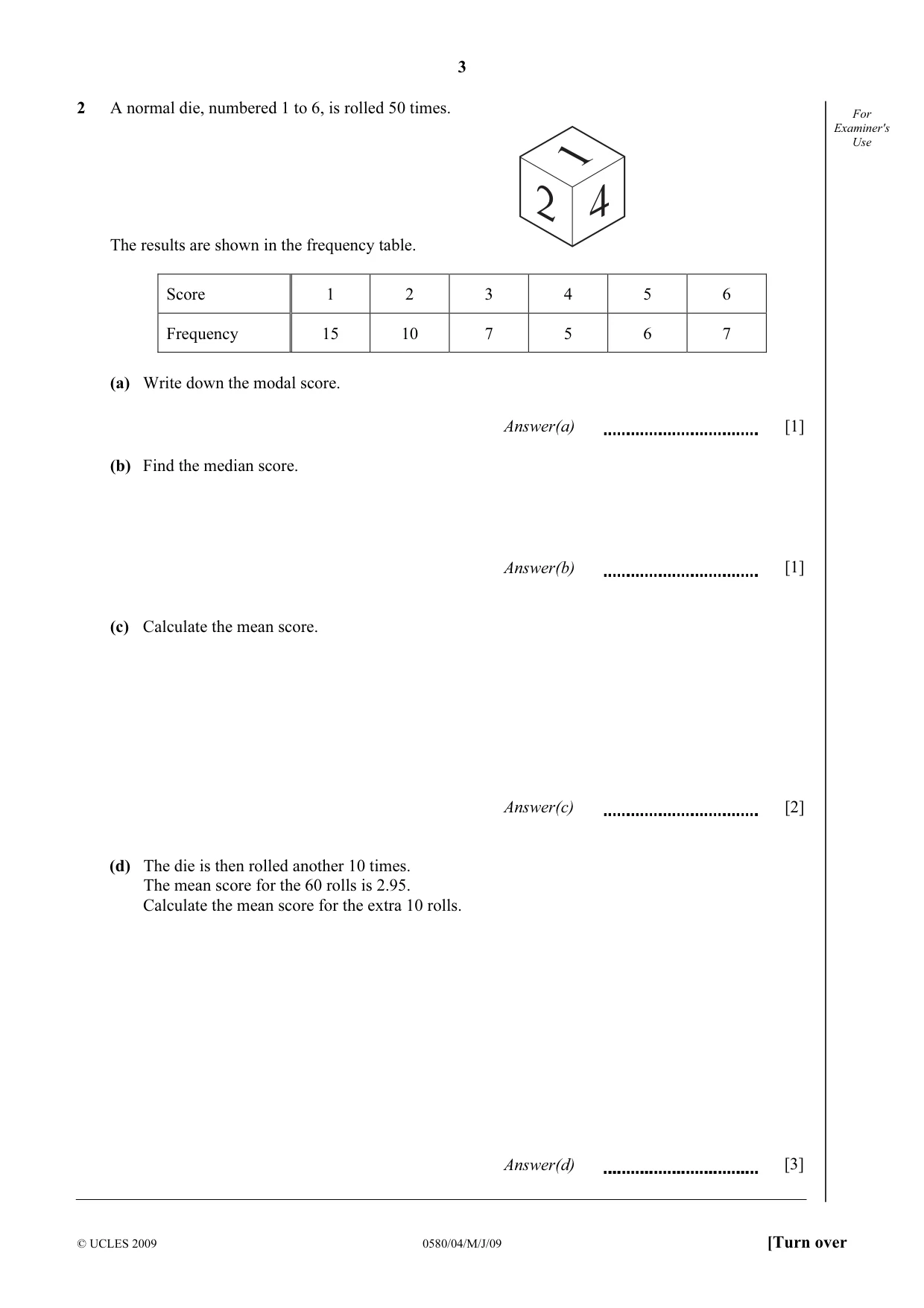Cambridge IGCSE Mathematics (with coursework) 0581 2009 May/June Paper 4 · Variant 1 question paper, page 3 of 20