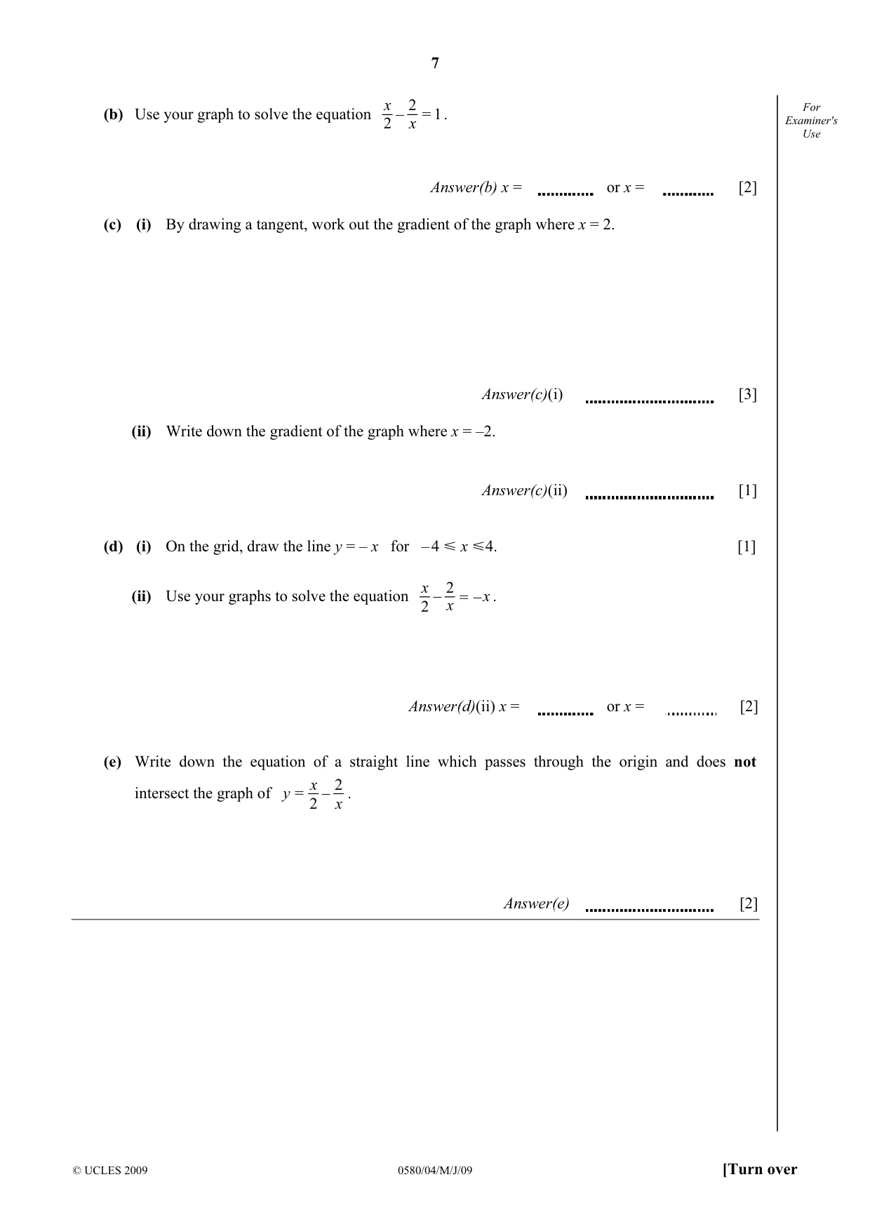 Cambridge IGCSE Mathematics (with coursework) 0581 2009 May/June Paper 4 · Variant 1 question paper, page 7 of 20