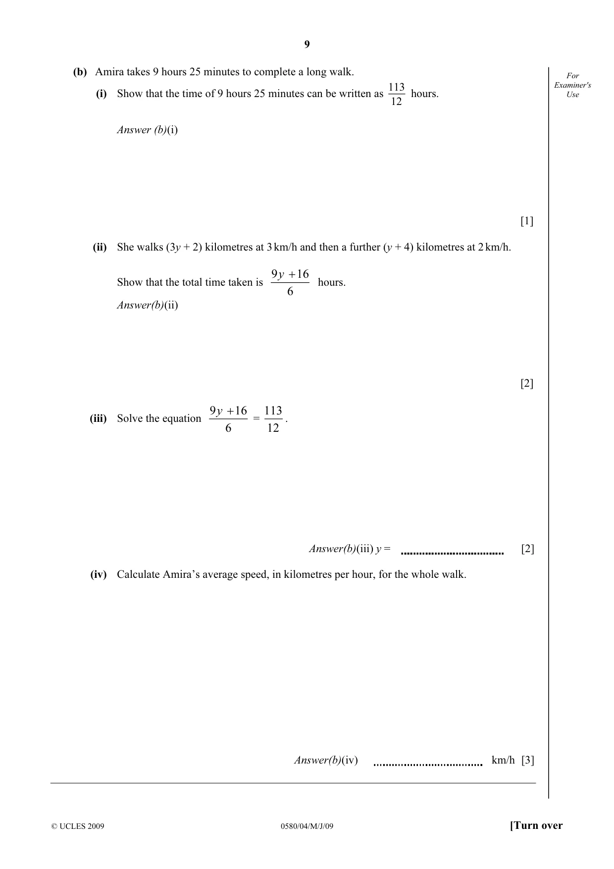 Cambridge IGCSE Mathematics (with coursework) 0581 2009 May/June Paper 4 · Variant 1 question paper, page 9 of 20