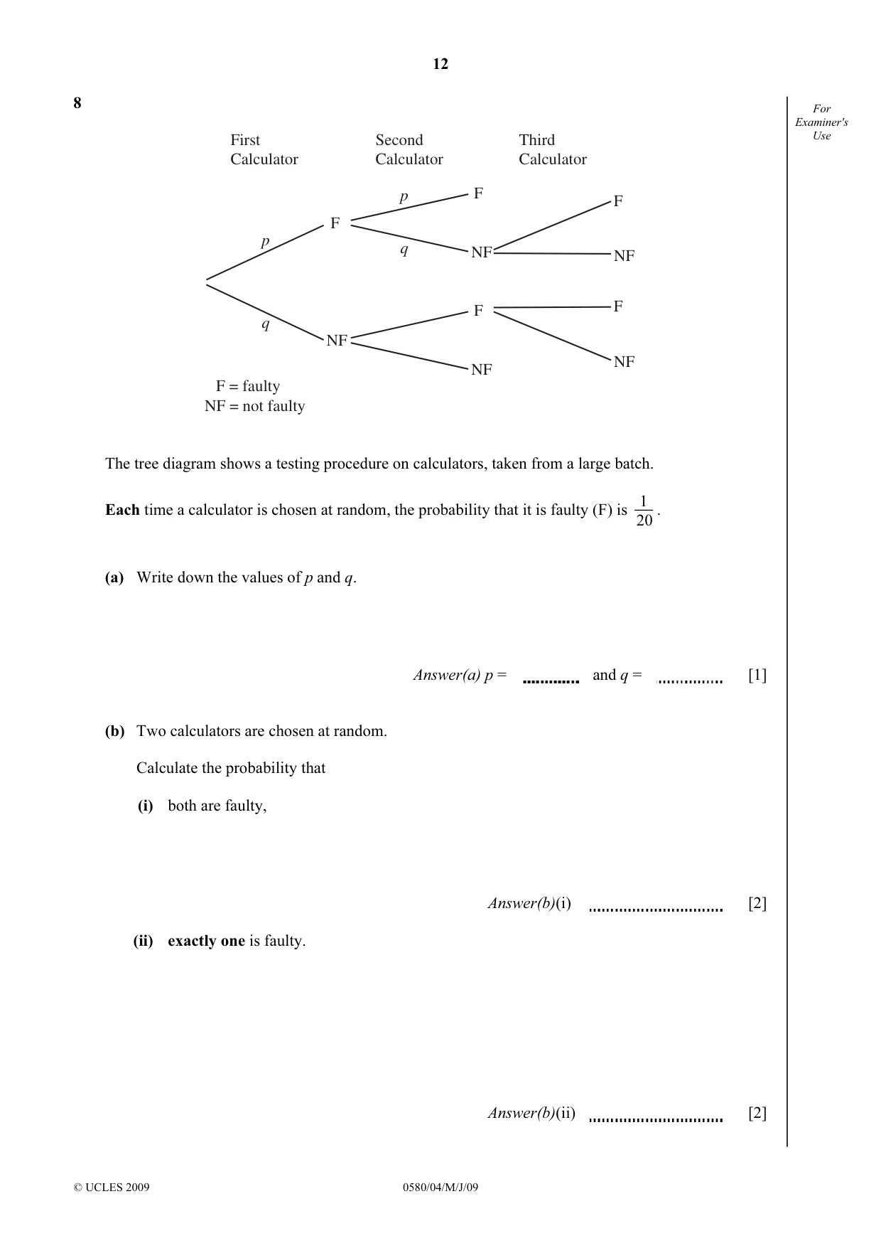 Cambridge IGCSE Mathematics (with coursework) 0581 2009 May/June Paper 4 · Variant 1 question paper, page 12 of 20