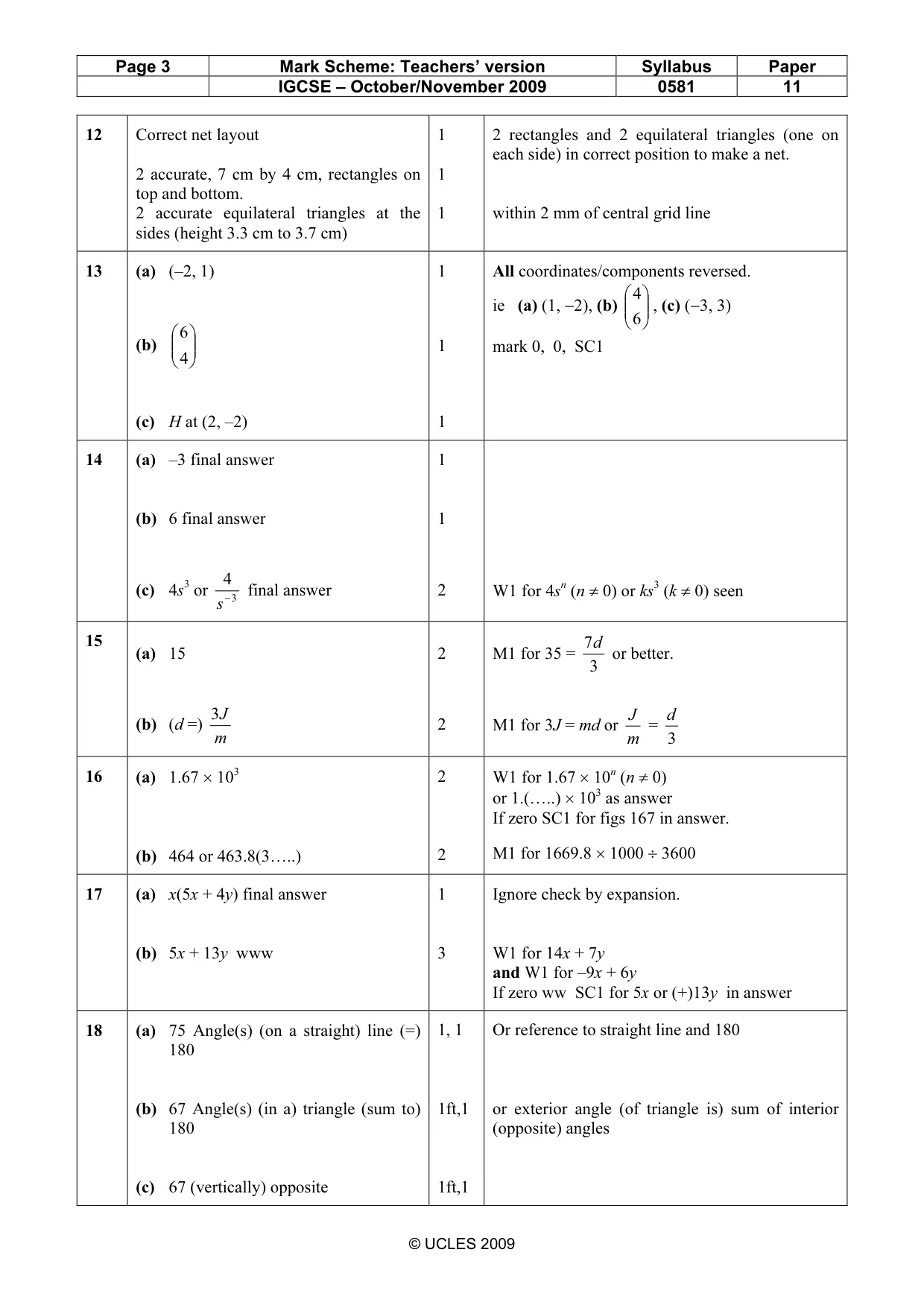 Mark scheme, page 3 of 4