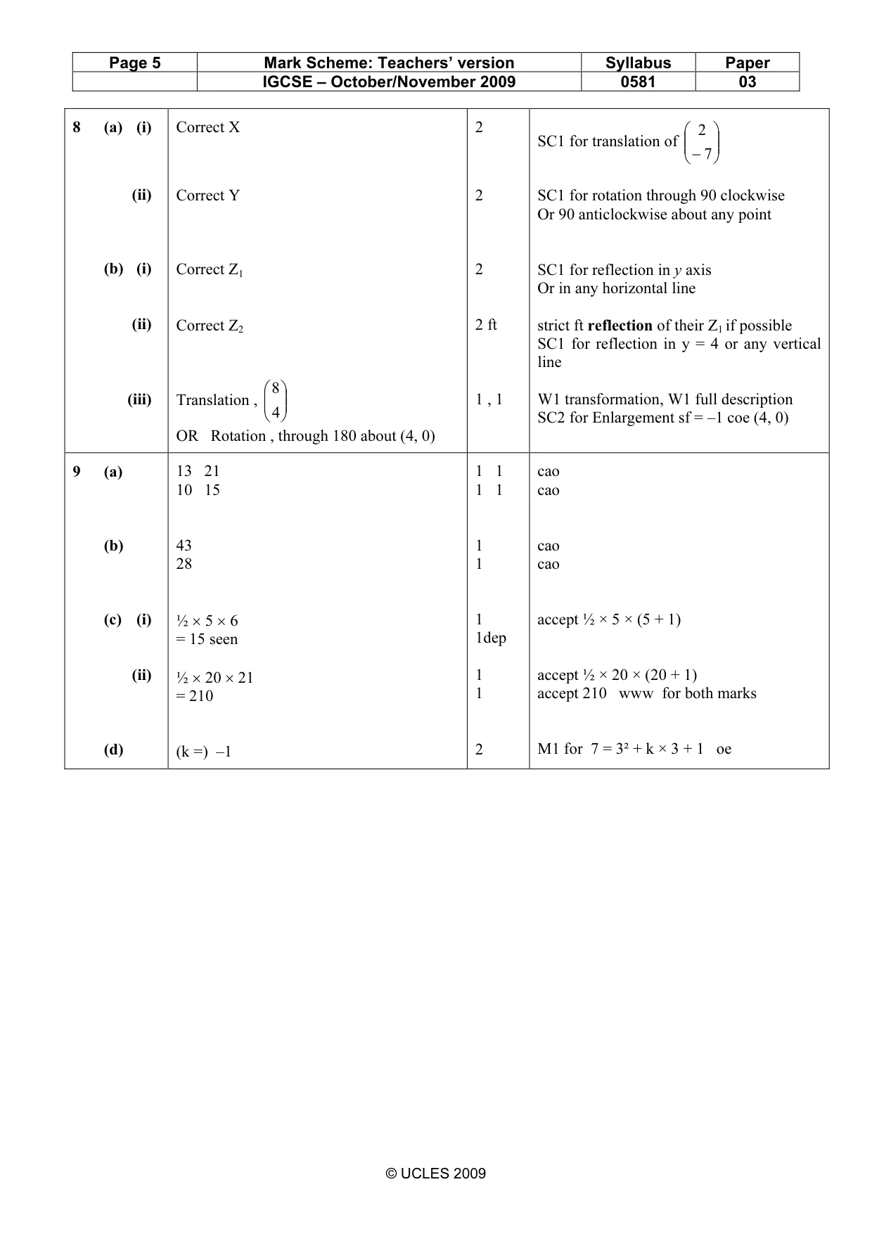 Mark scheme, page 5 of 5