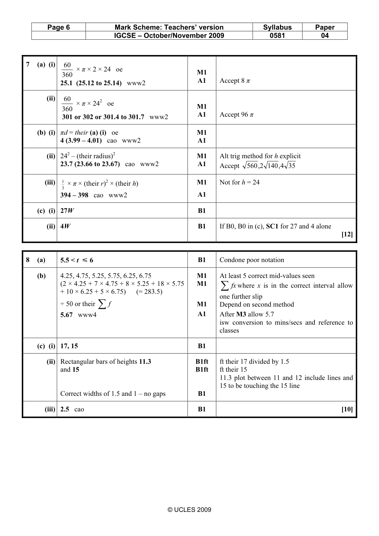 Mark scheme, page 6 of 7