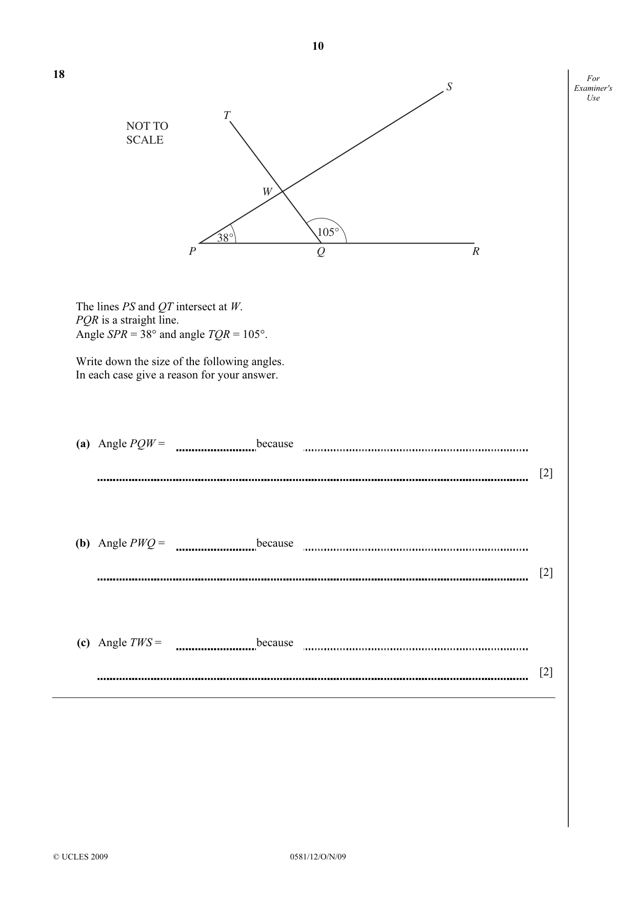 Cambridge IGCSE Mathematics (with coursework) 0581 2009 Oct/Nov Paper 1 · Variant 2 question paper, page 10 of 12