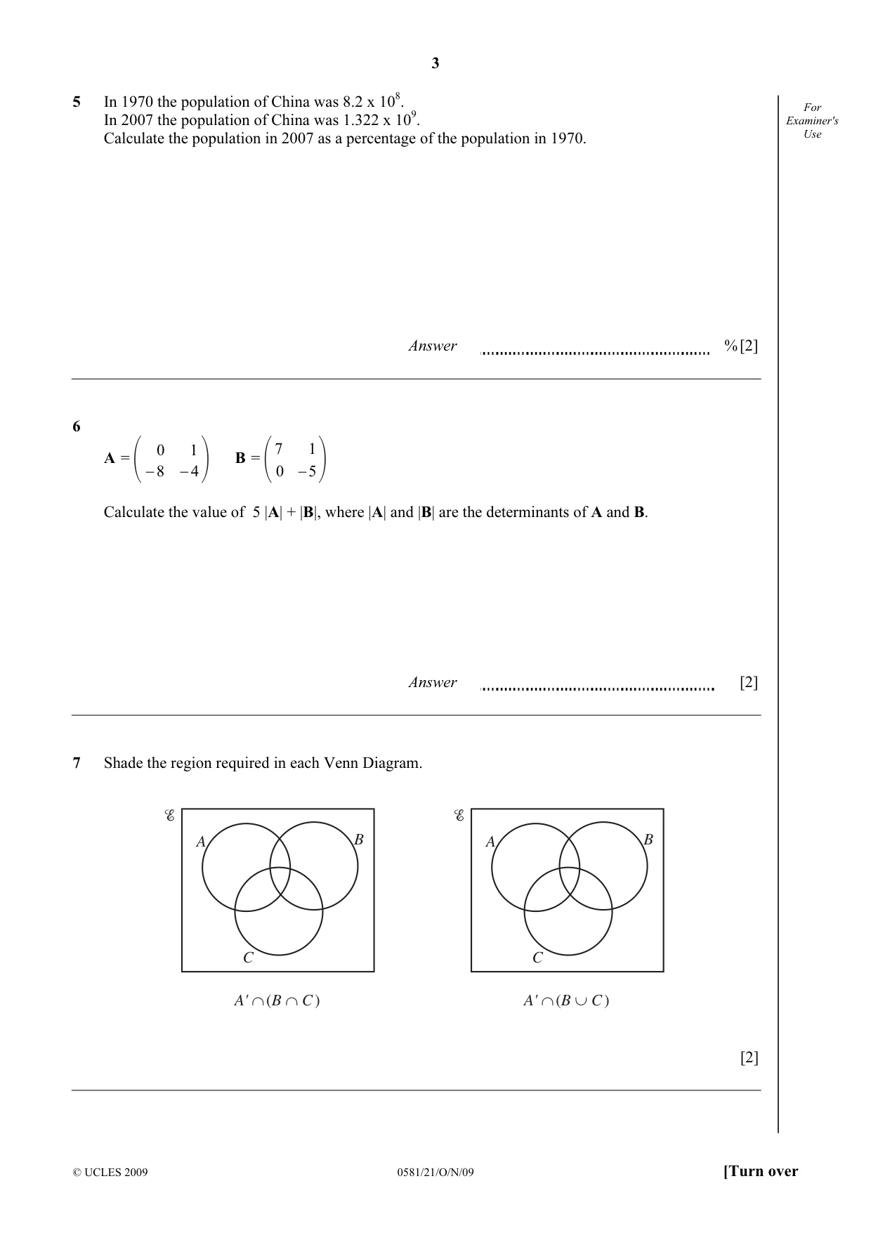 Cambridge IGCSE Mathematics (with coursework) 0581 2009 Oct/Nov Paper 2 · Variant 1 question paper, page 3 of 12