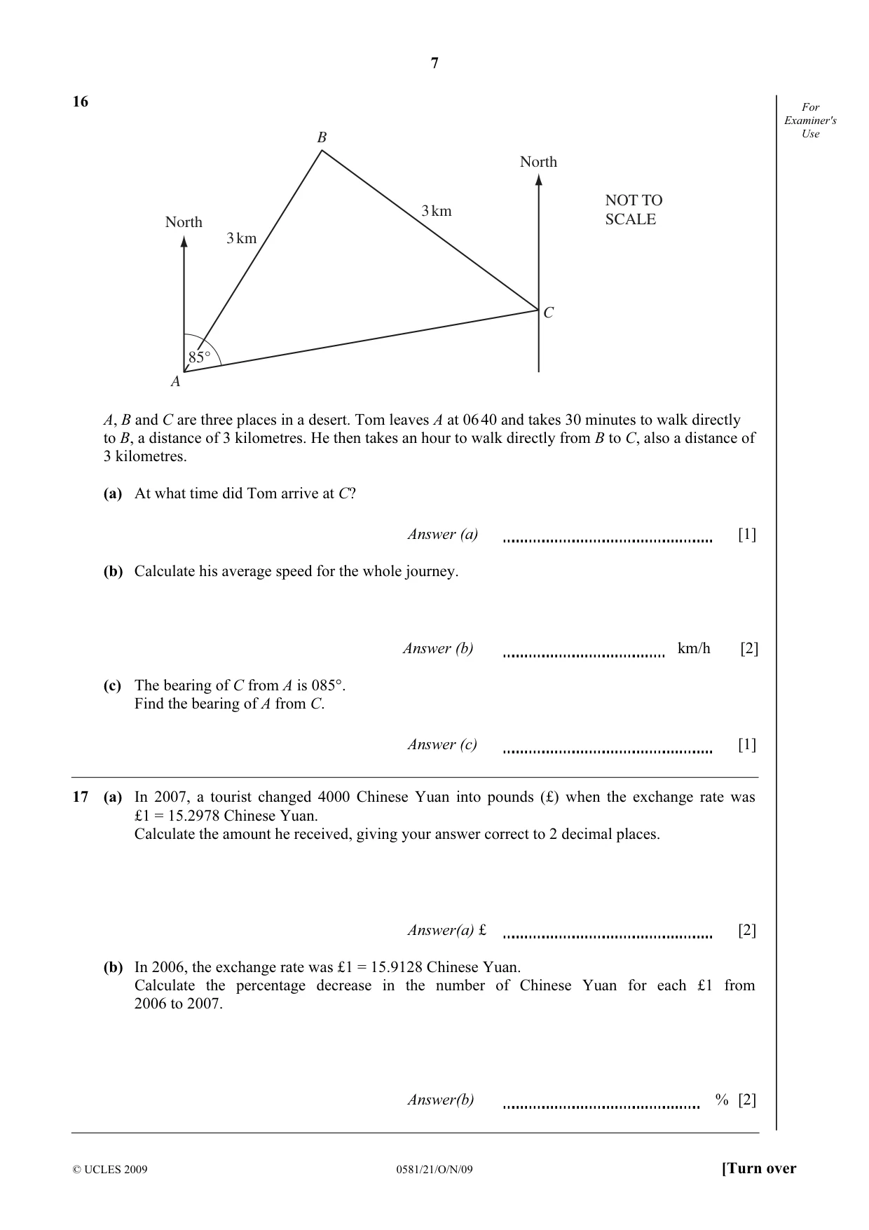Cambridge IGCSE Mathematics (with coursework) 0581 2009 Oct/Nov Paper 2 · Variant 1 question paper, page 7 of 12
