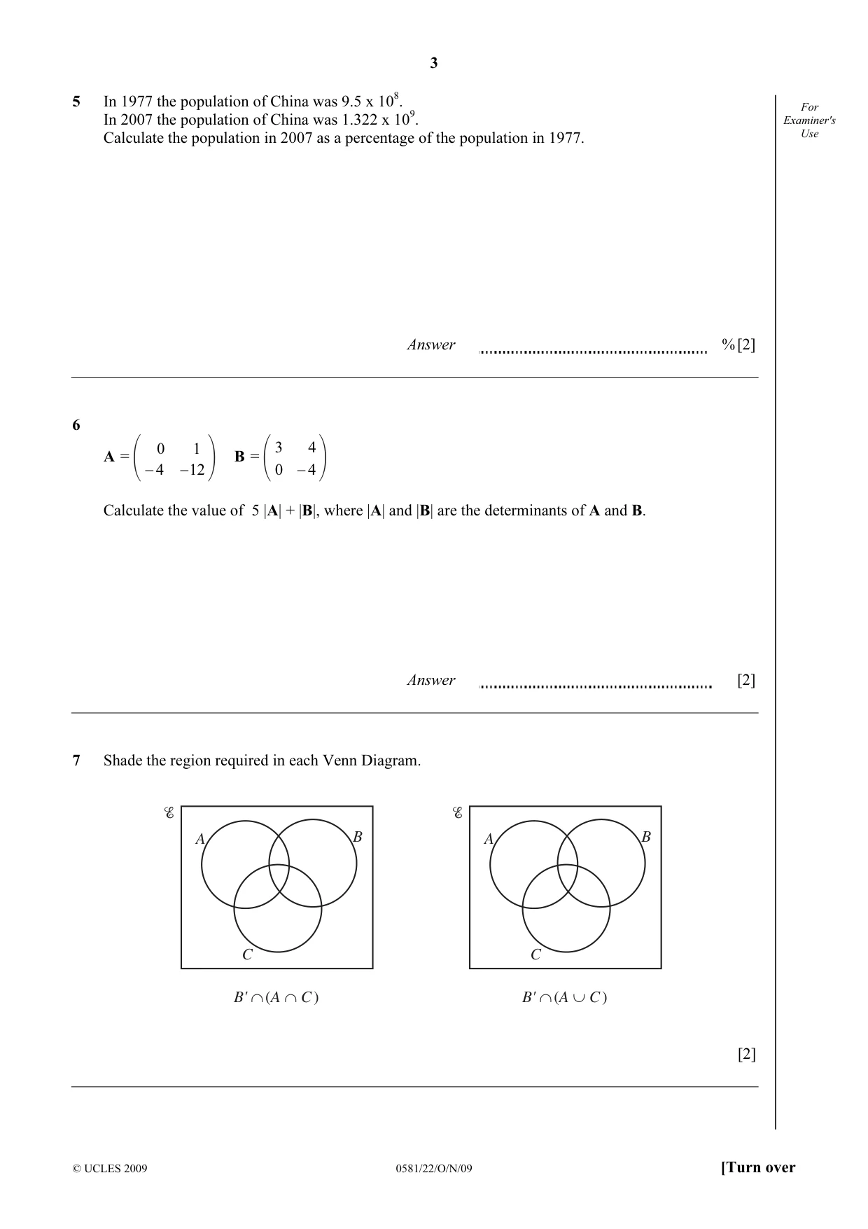 Cambridge IGCSE Mathematics (with coursework) 0581 2009 Oct/Nov Paper 2 · Variant 2 question paper, page 3 of 12