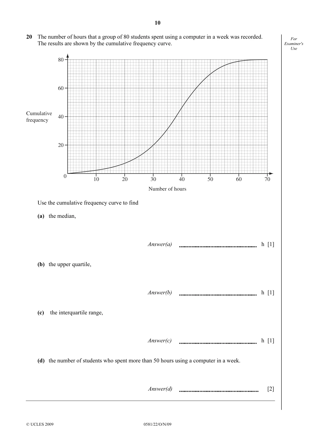 Cambridge IGCSE Mathematics (with coursework) 0581 2009 Oct/Nov Paper 2 · Variant 2 question paper, page 10 of 12