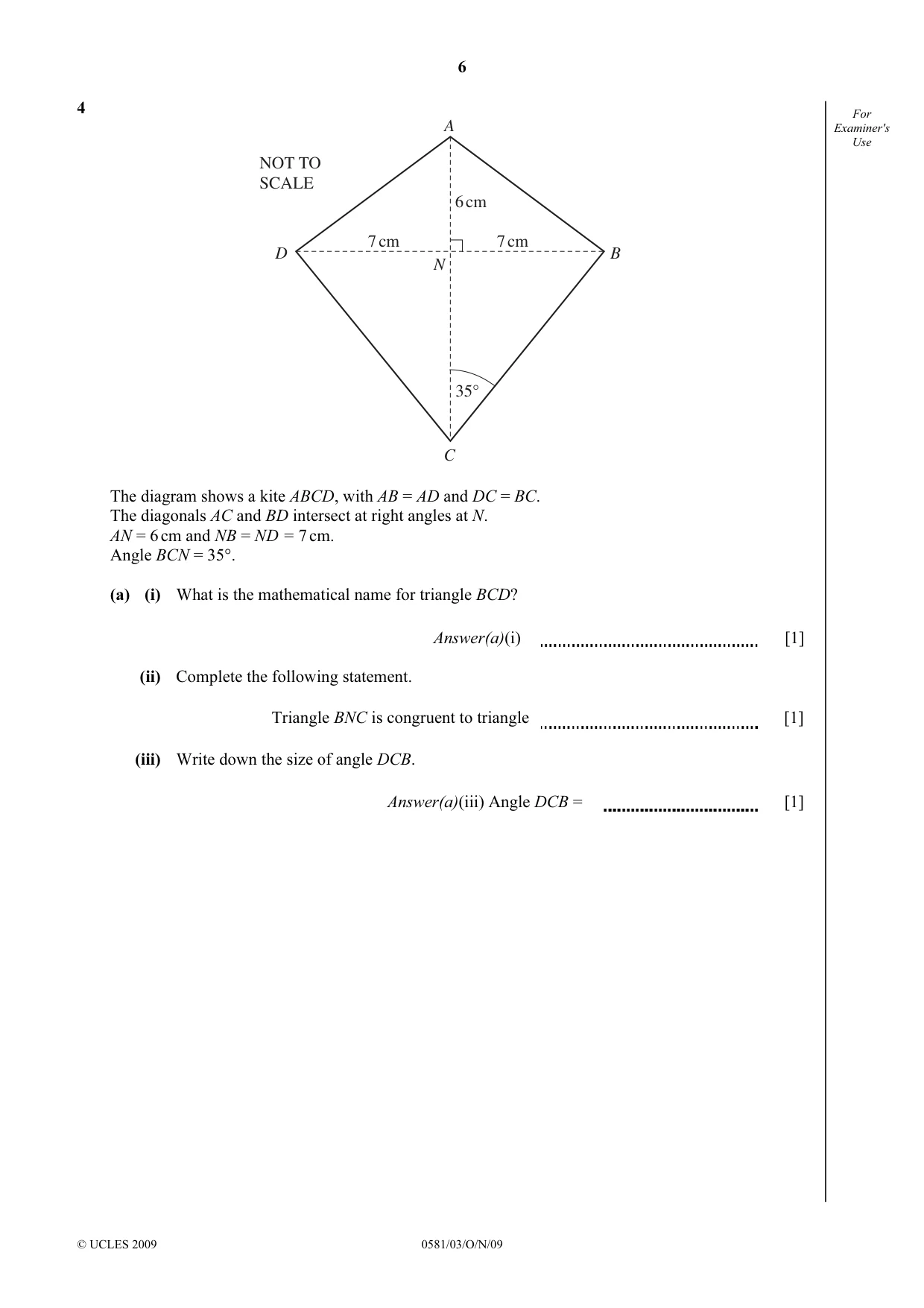 Cambridge IGCSE Mathematics (with coursework) 0581 2009 Oct/Nov Paper 3 · Variant 1 question paper, page 6 of 12