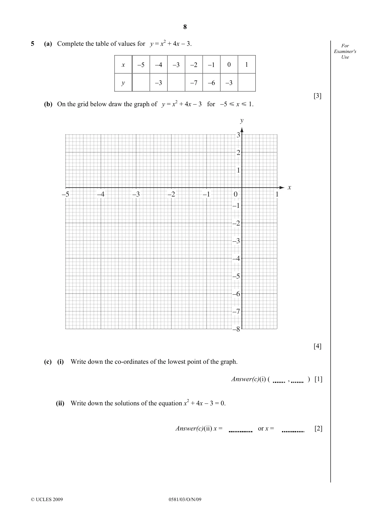 Cambridge IGCSE Mathematics (with coursework) 0581 2009 Oct/Nov Paper 3 · Variant 1 question paper, page 8 of 12