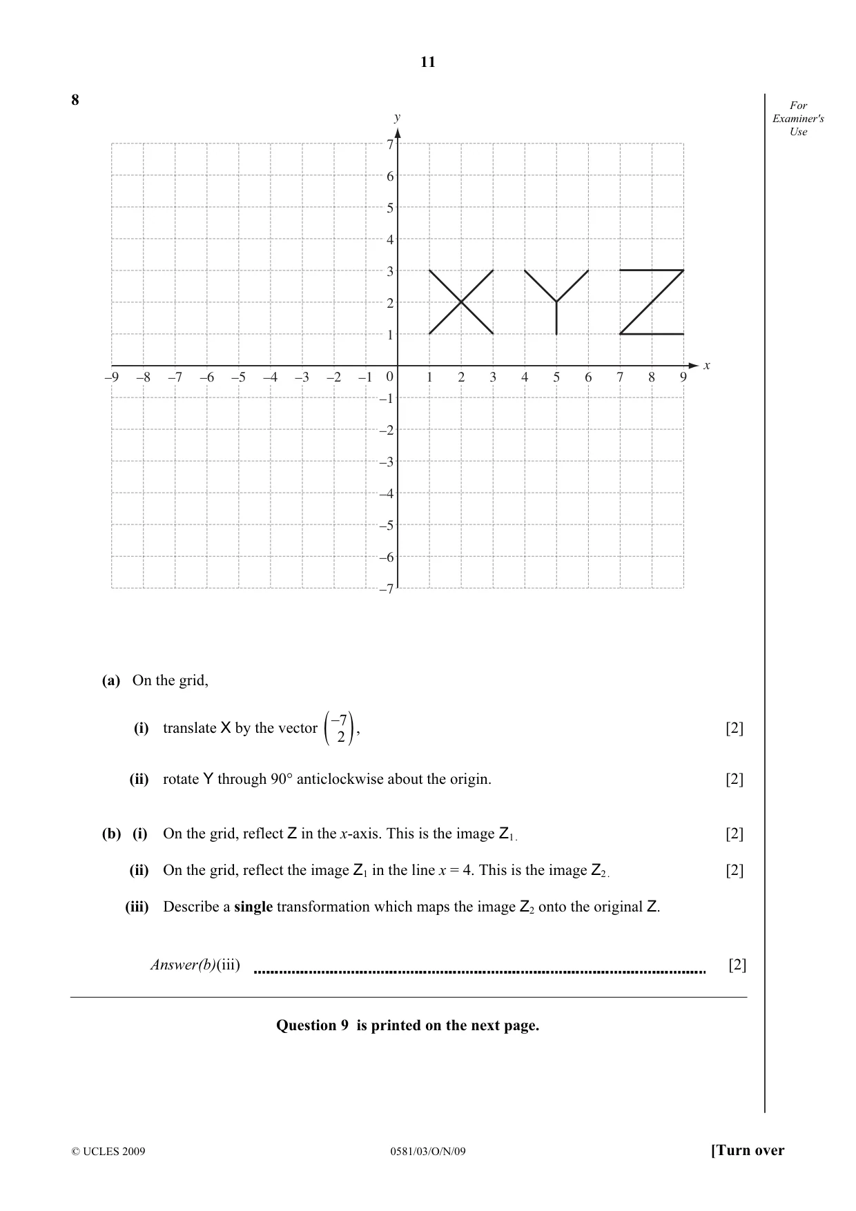 Cambridge IGCSE Mathematics (with coursework) 0581 2009 Oct/Nov Paper 3 · Variant 1 question paper, page 11 of 12