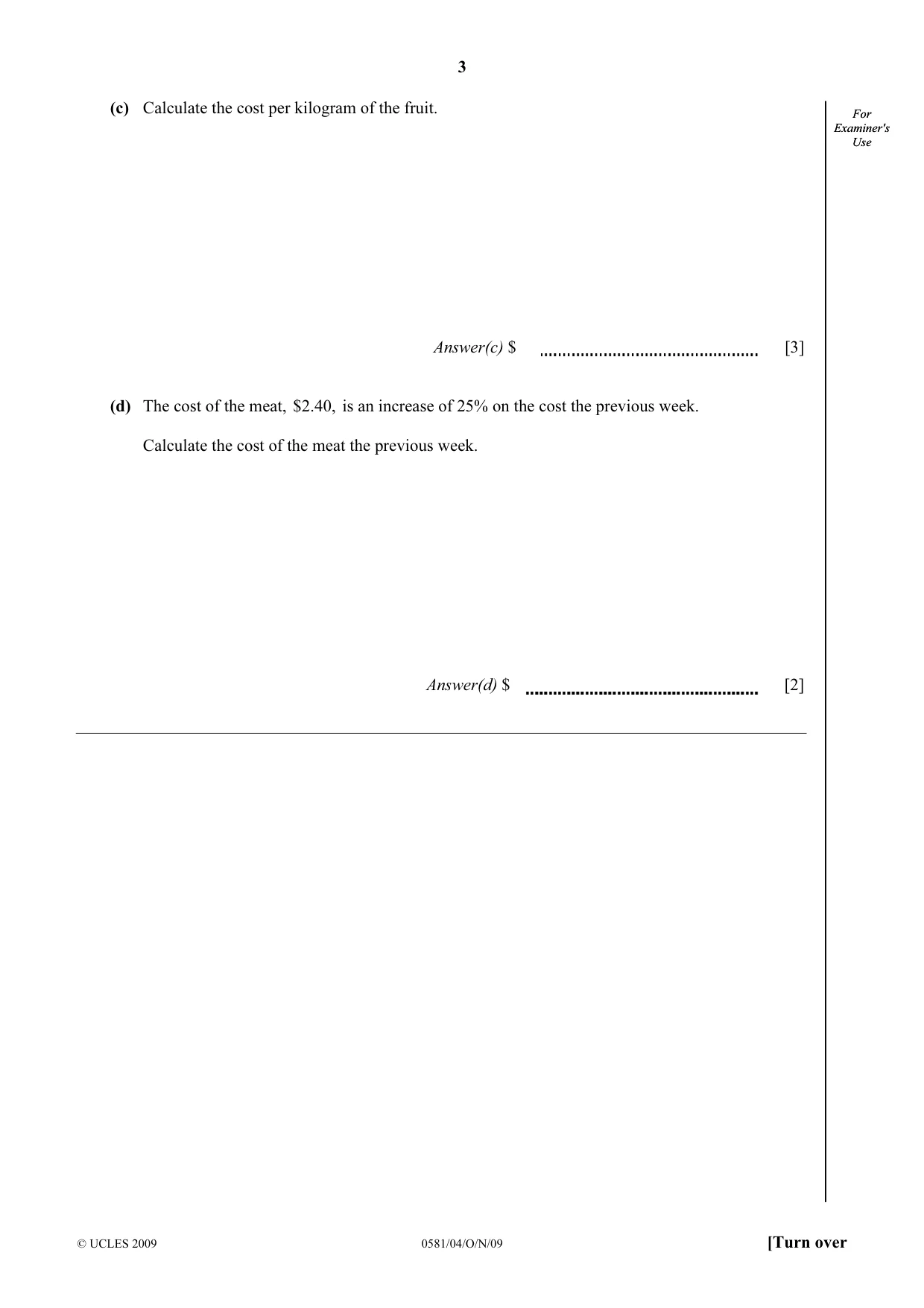 Cambridge IGCSE Mathematics (with coursework) 0581 2009 Oct/Nov Paper 4 · Variant 1 question paper, page 3 of 24