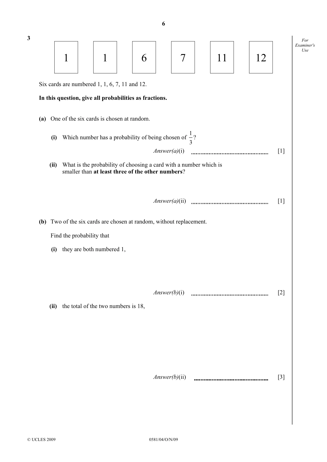 Cambridge IGCSE Mathematics (with coursework) 0581 2009 Oct/Nov Paper 4 · Variant 1 question paper, page 6 of 24