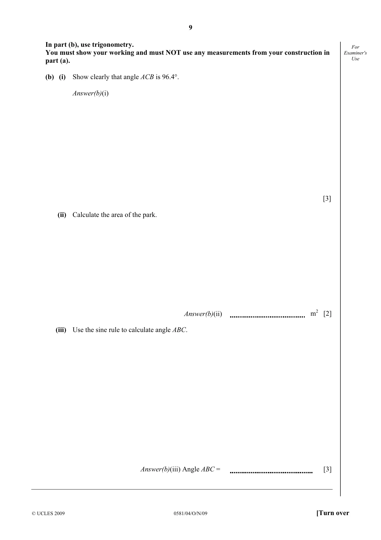 Cambridge IGCSE Mathematics (with coursework) 0581 2009 Oct/Nov Paper 4 · Variant 1 question paper, page 9 of 24