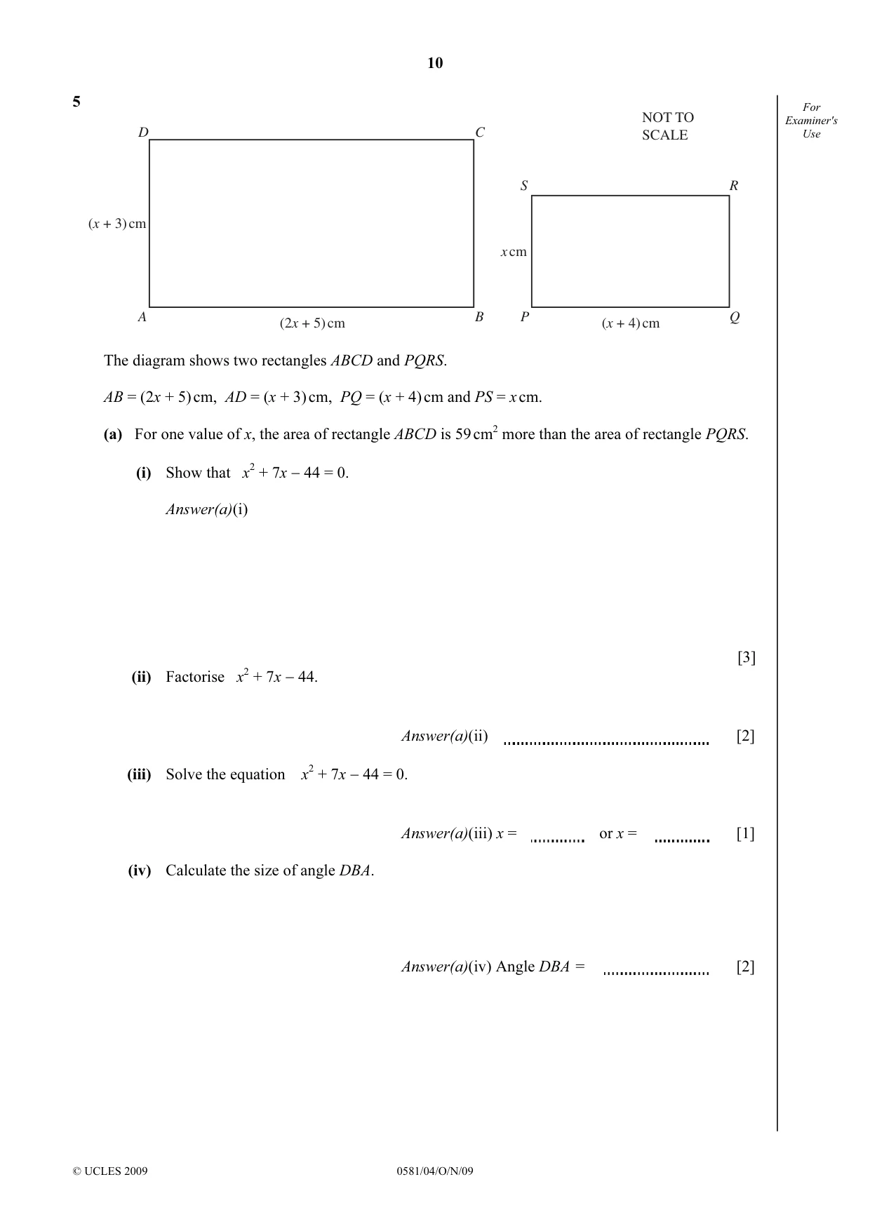 Cambridge IGCSE Mathematics (with coursework) 0581 2009 Oct/Nov Paper 4 · Variant 1 question paper, page 10 of 24