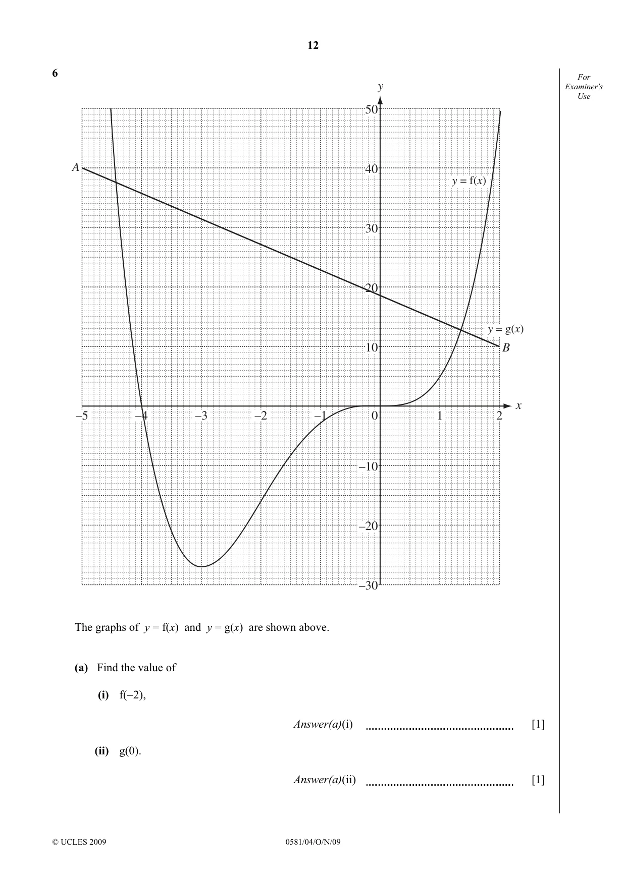 Cambridge IGCSE Mathematics (with coursework) 0581 2009 Oct/Nov Paper 4 · Variant 1 question paper, page 12 of 24