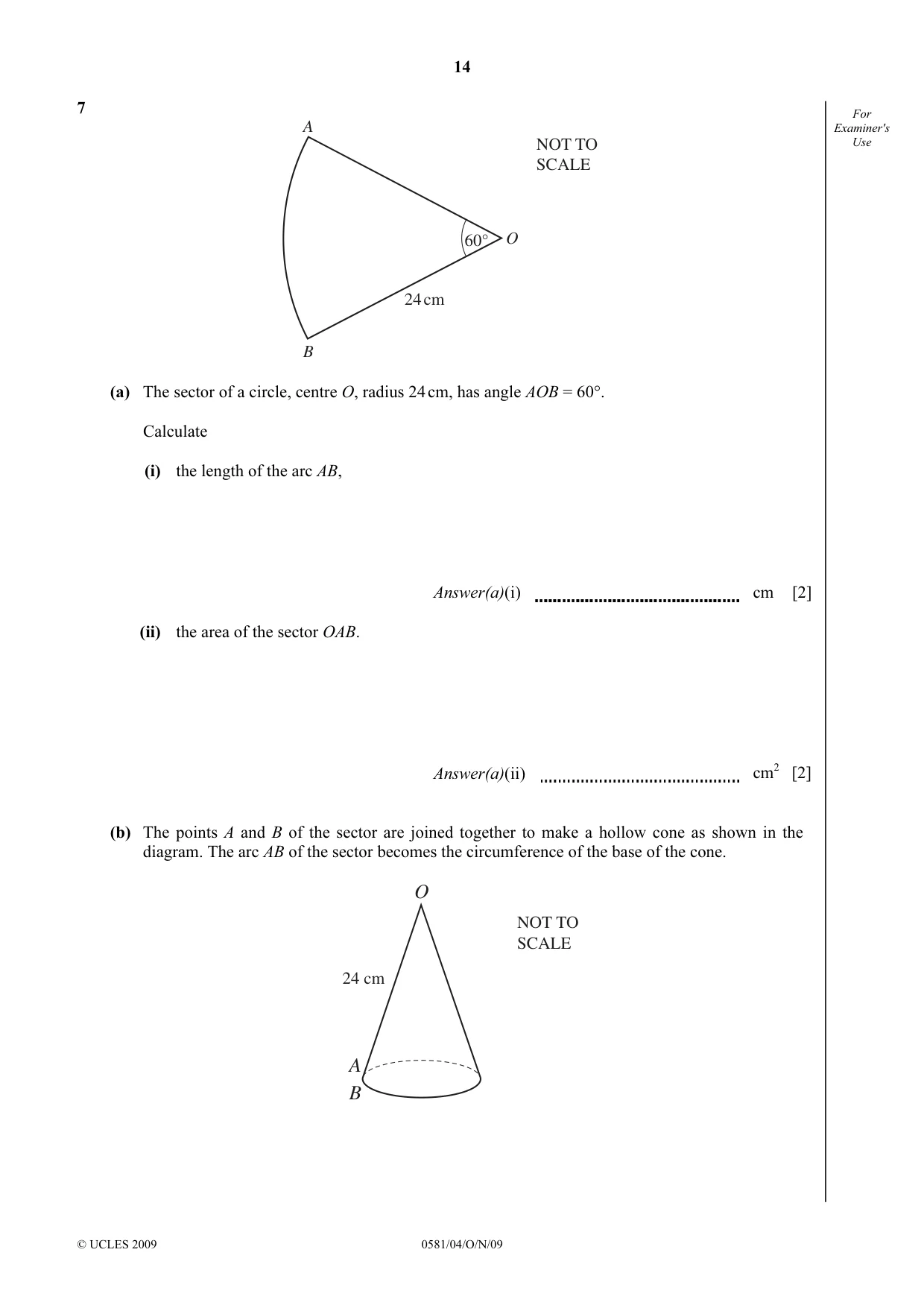 Cambridge IGCSE Mathematics (with coursework) 0581 2009 Oct/Nov Paper 4 · Variant 1 question paper, page 14 of 24