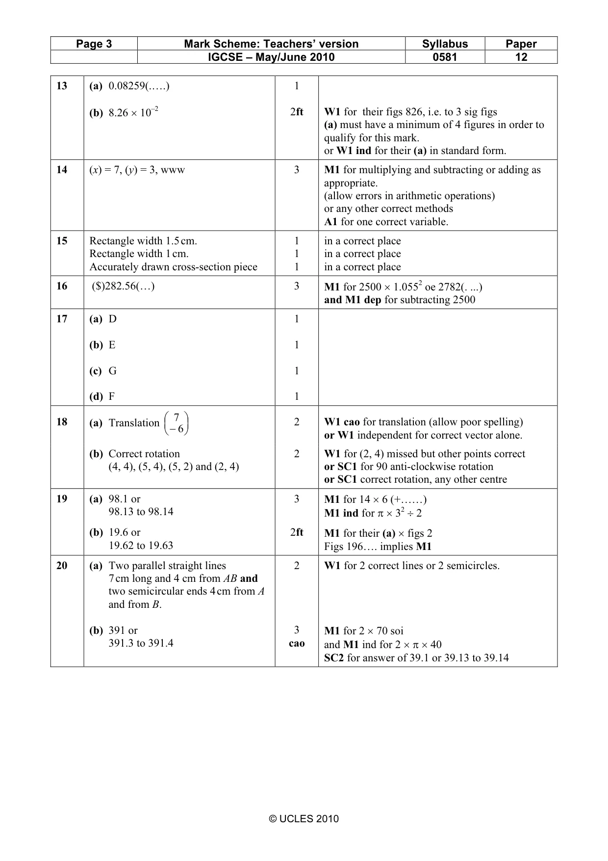 Mark scheme, page 3 of 3
