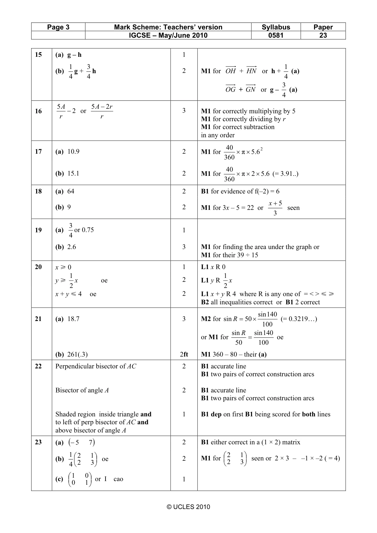 Mark scheme, page 3 of 3