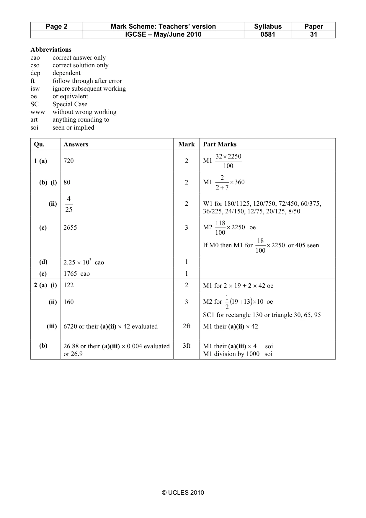 Mark scheme, page 2 of 5