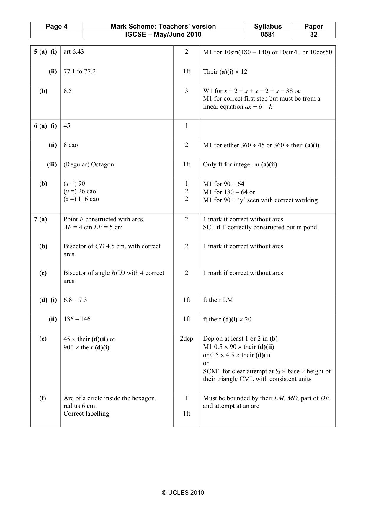 Mark scheme, page 4 of 5