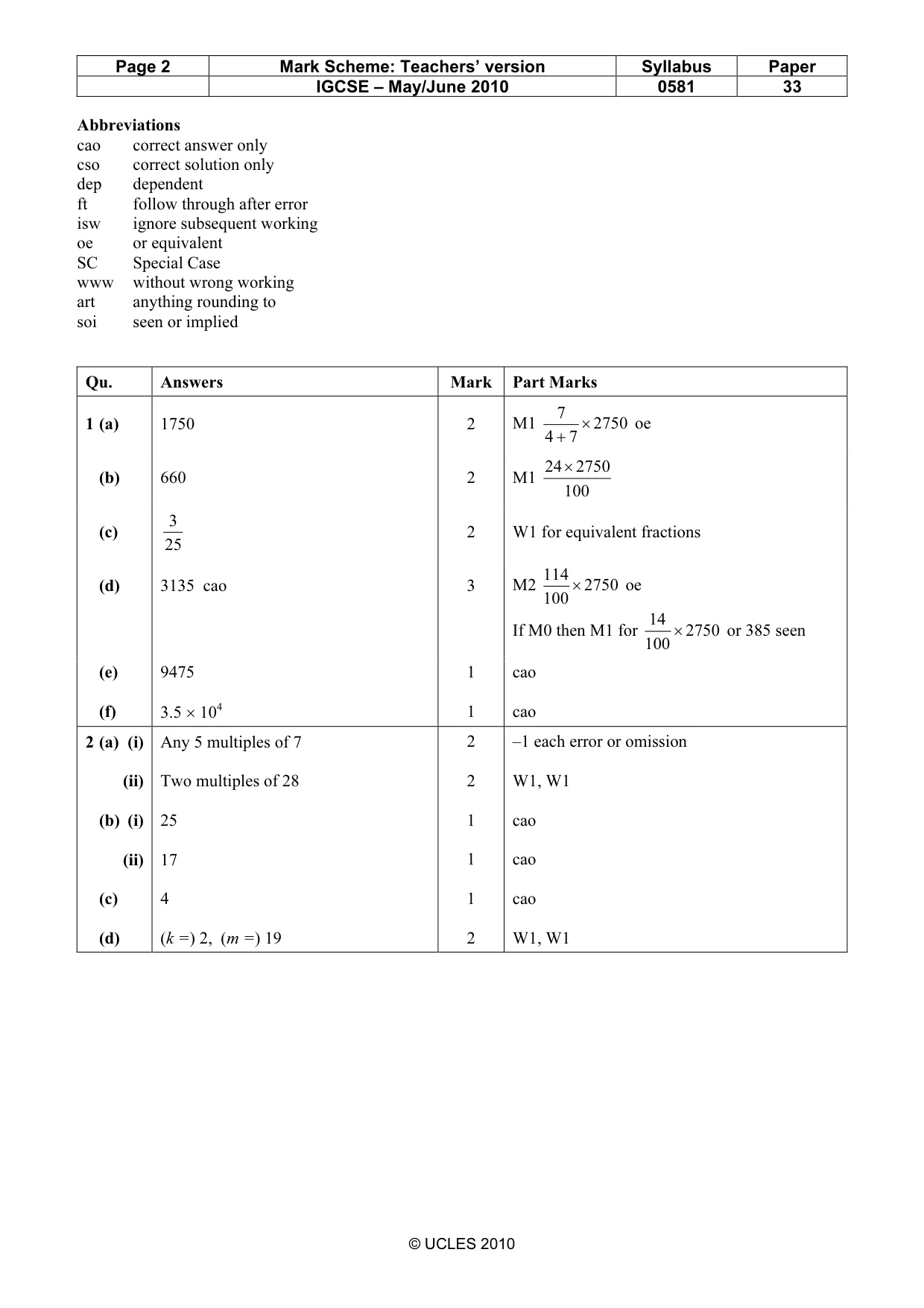Mark scheme, page 2 of 5